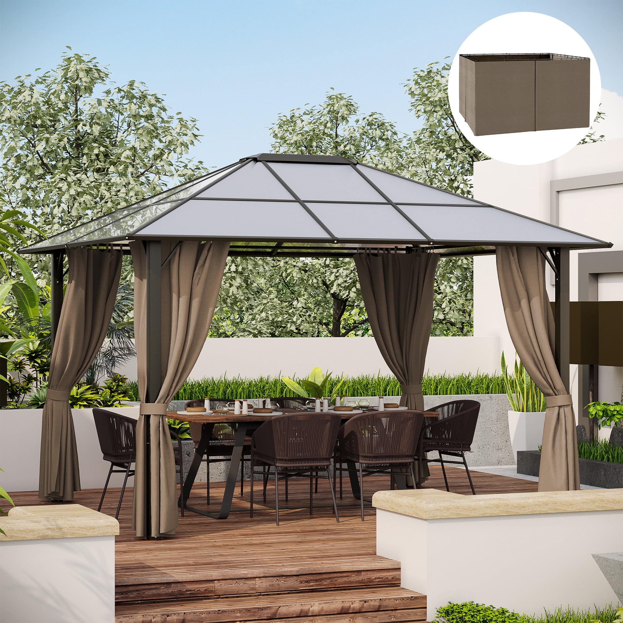 10' x 12' Universal Gazebo Sidewall Set with Panels, Hooks and C-Rings Included for Pergolas and Cabanas, Dark Brown