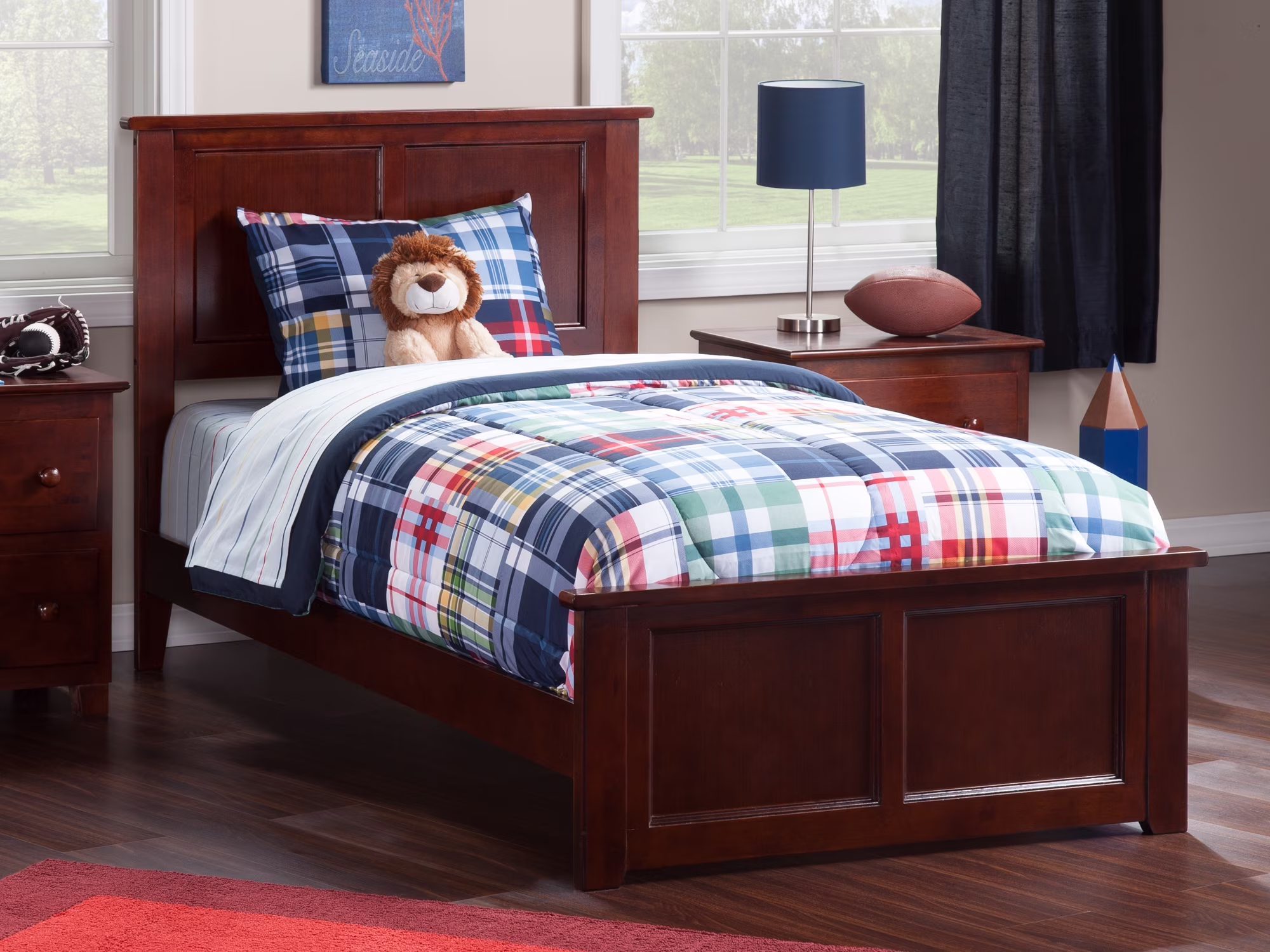 AFI Madison Twin-XL Wood Foundation Bed with Matching Headboard Footboard Set, Walnut