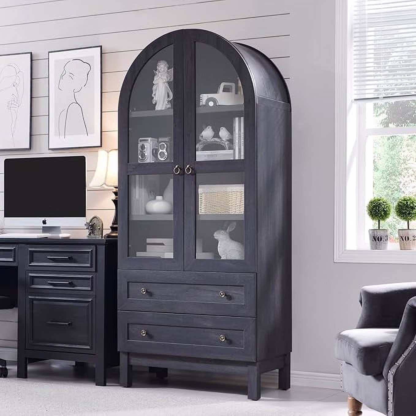 IFGET 71-Inch Arched 4-Tier Bookcase with Glass Doors and Drawers - Image 14