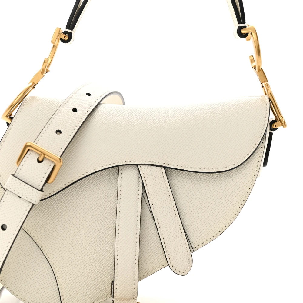 Dior White Grained Calfskin Saddle Replica with Brass Accents1:1High-quality replica