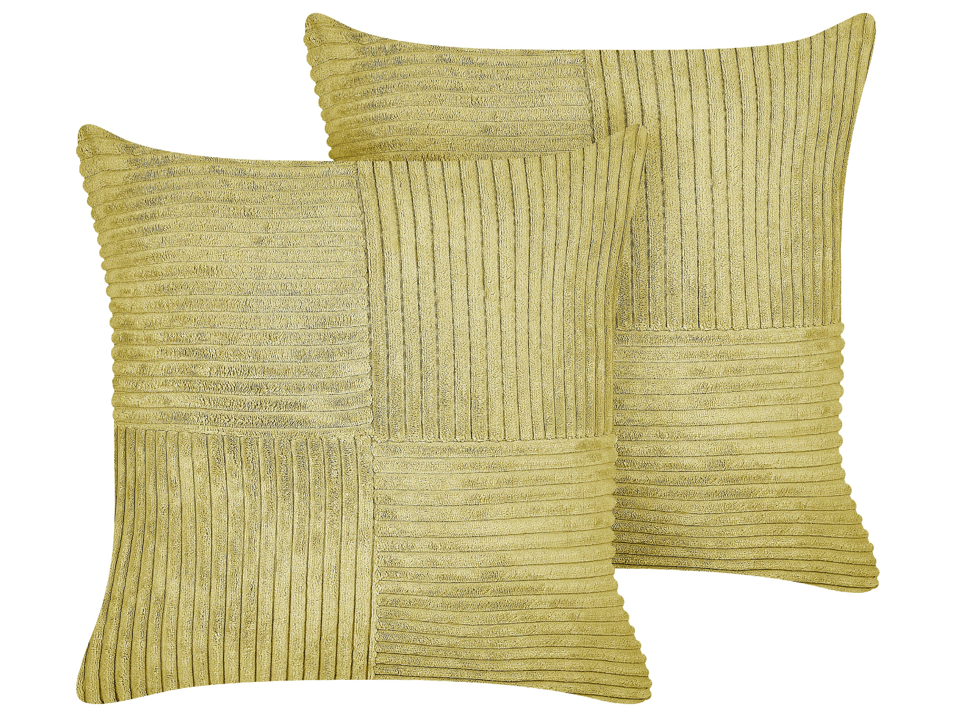 Set of 2 Decorative Cushions MILLET Corduroy 43 x 43 cm Olive Green Geometric Pattern