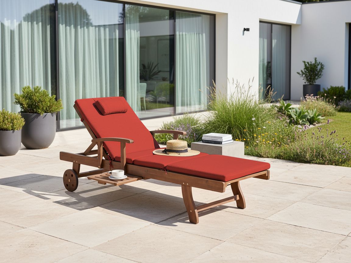 Sun Lounger with Cushion AMANTEA PREMIUM Acacia Wood Red
