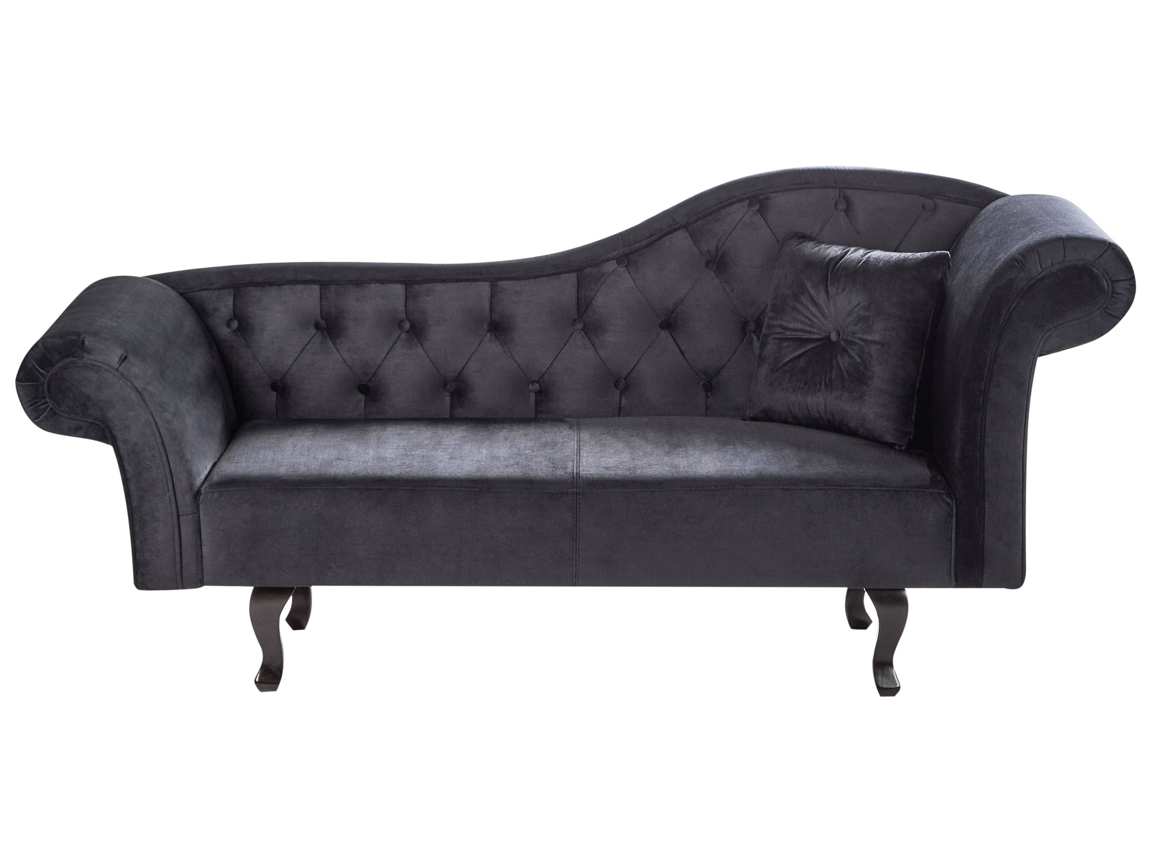 Right-Hand Chaise Lounge LATTES II Velvet Black with Cushion