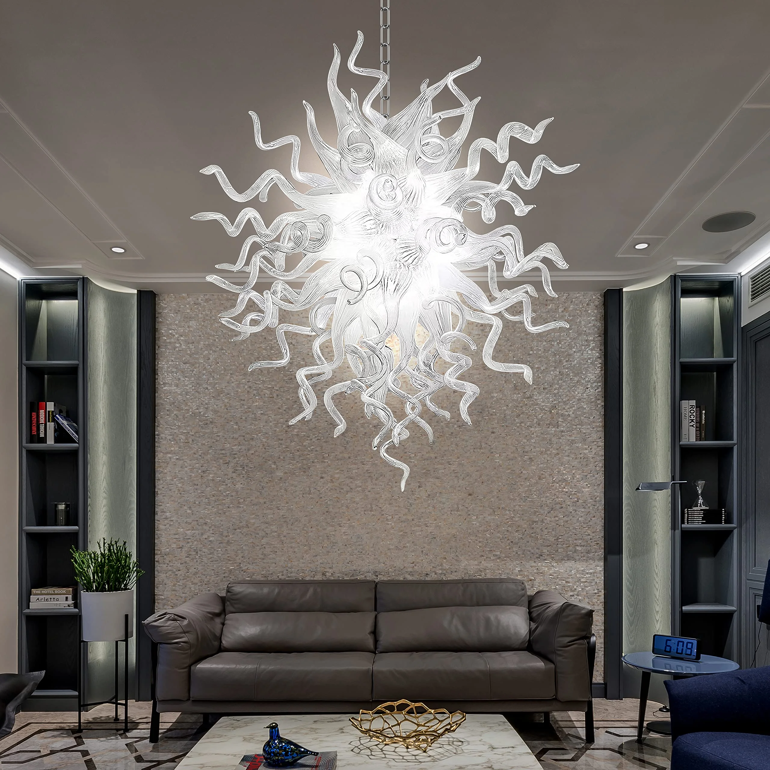 Longree Luxury Chandeliers Modern Hand Blown Glass Art Chandelier Ceiling Light Hanging Pendant Chandelier Light Fixture Decoration for Bedroom Indoor Lighting Living Room (Customizable Size & Color)