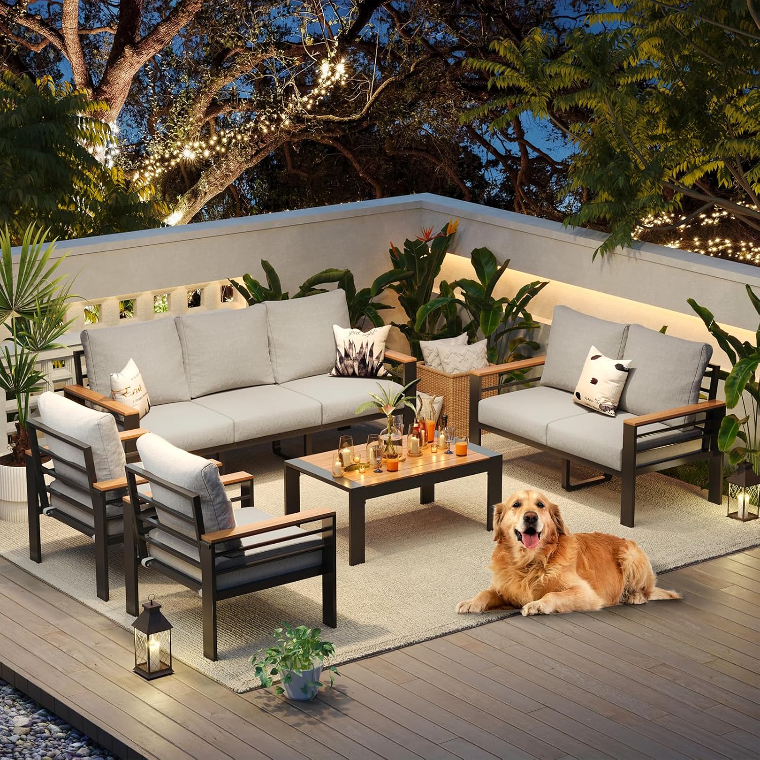 Aoxun Aluminum 7-Seat Patio Sectional With 5 in Cushions, Coffee Table And Waterproof Cover - Image 9 Aoxun Aluminum 7-Seat Patio Sectional With 5 in Cushions, Coffee Table And Waterproof Cover - Image 9