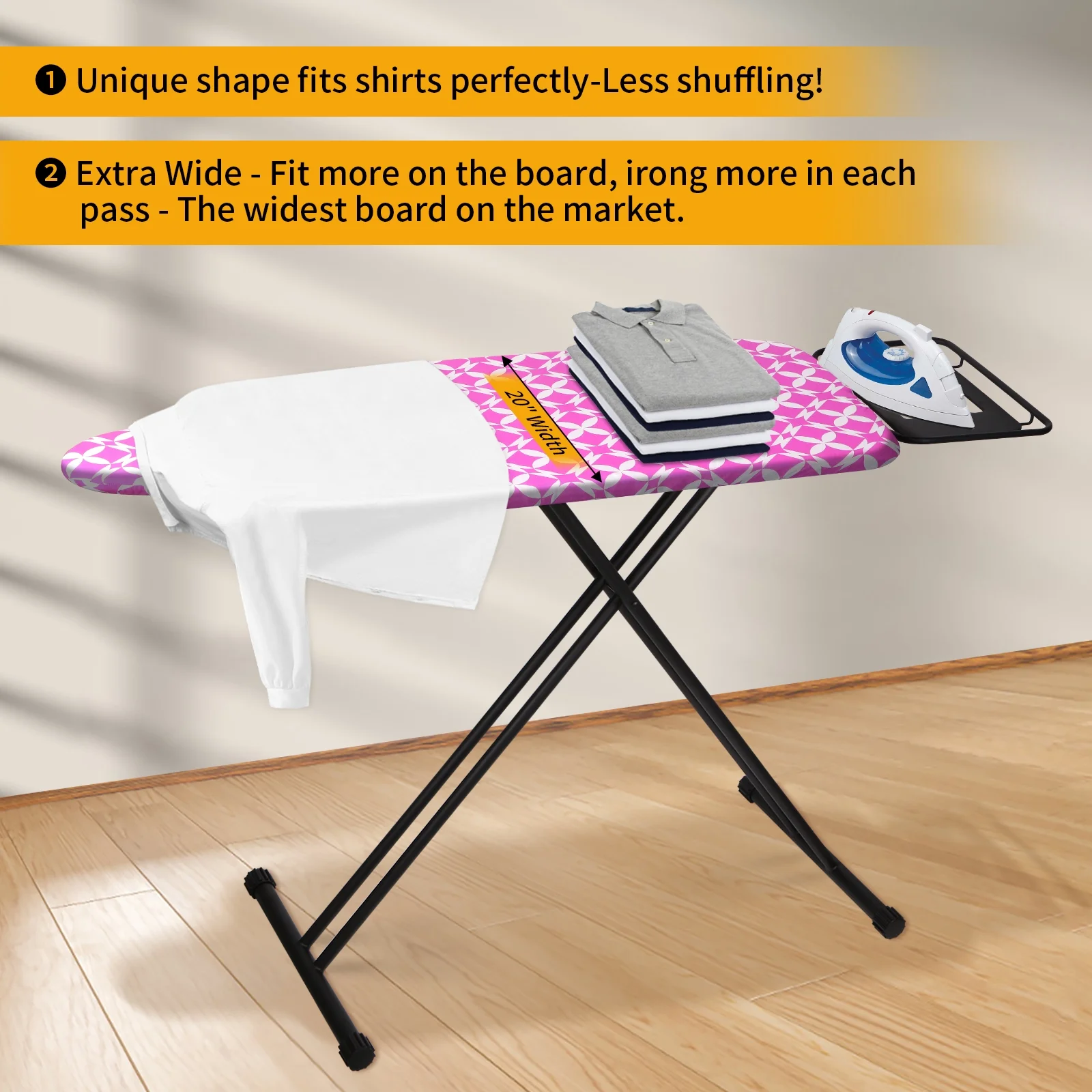 KDJ HOME Slieton Extra Large Ironing Board with Hang Rail, 20-Inch Wide - Image 17