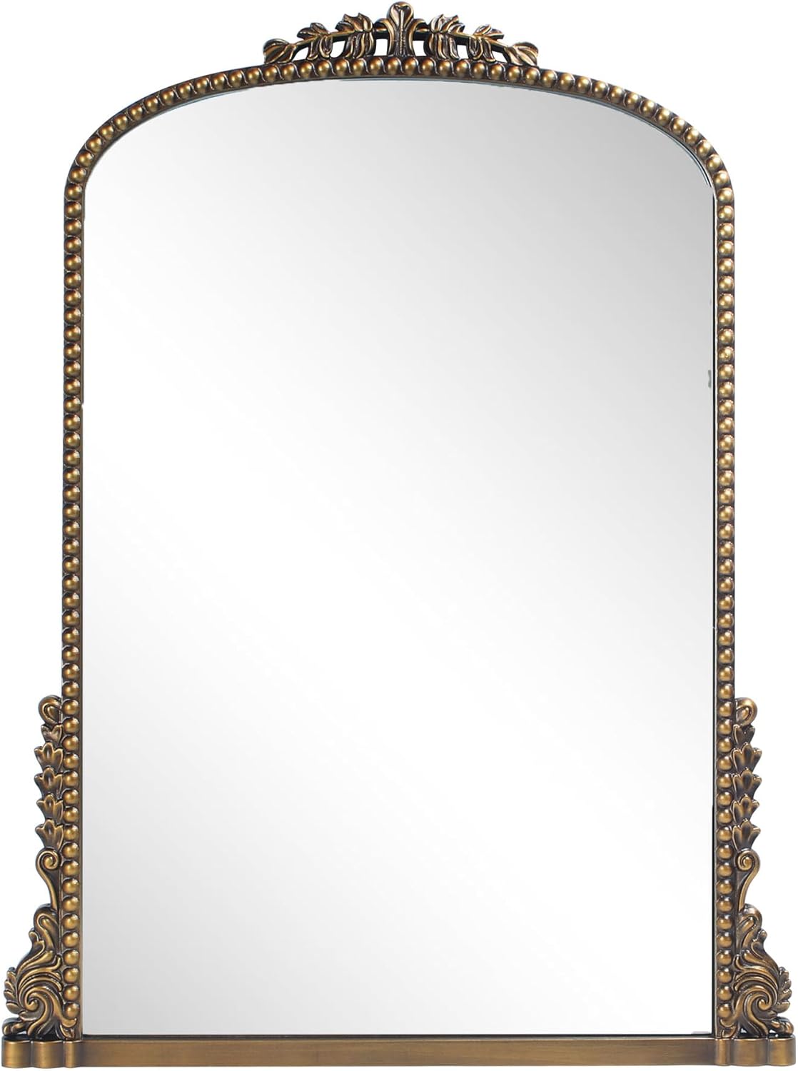 Vintage Baroque Arched Mirror - Traditional Ornate Antique Brass Wood Frame - 24