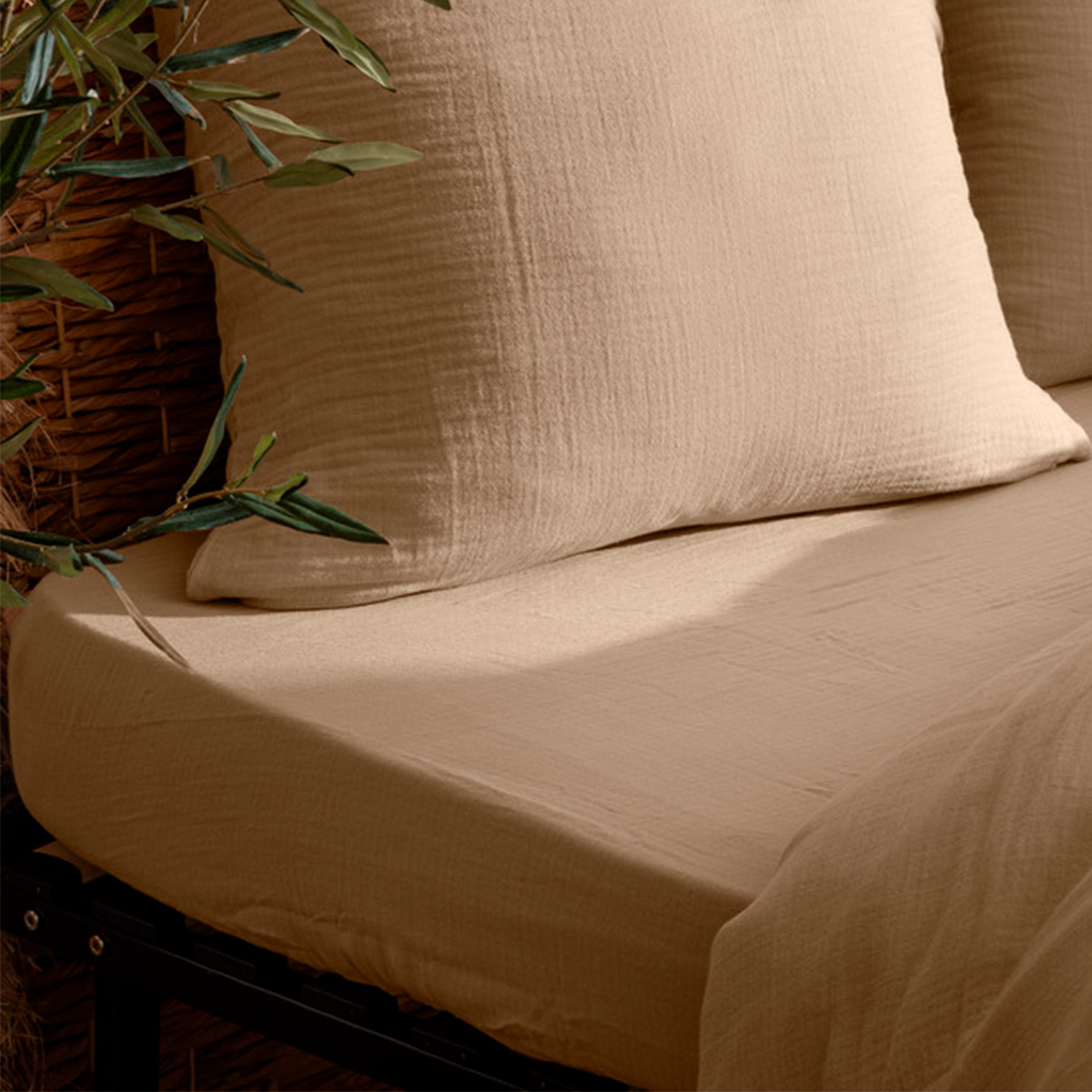 Fitted sheet "Flora" Cotton gauze, Linen, 160x200 cm