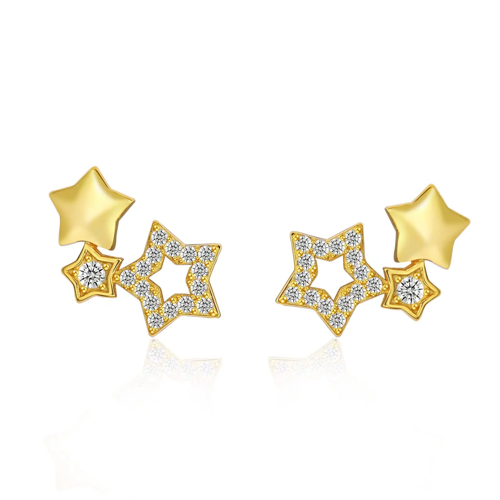Star Climber Earrings S925 Sterling Silver Triple Star Ear Climber Hypoallergenic CZ Stud Crawler Earrings for Women Teen Girls, Gift boxed