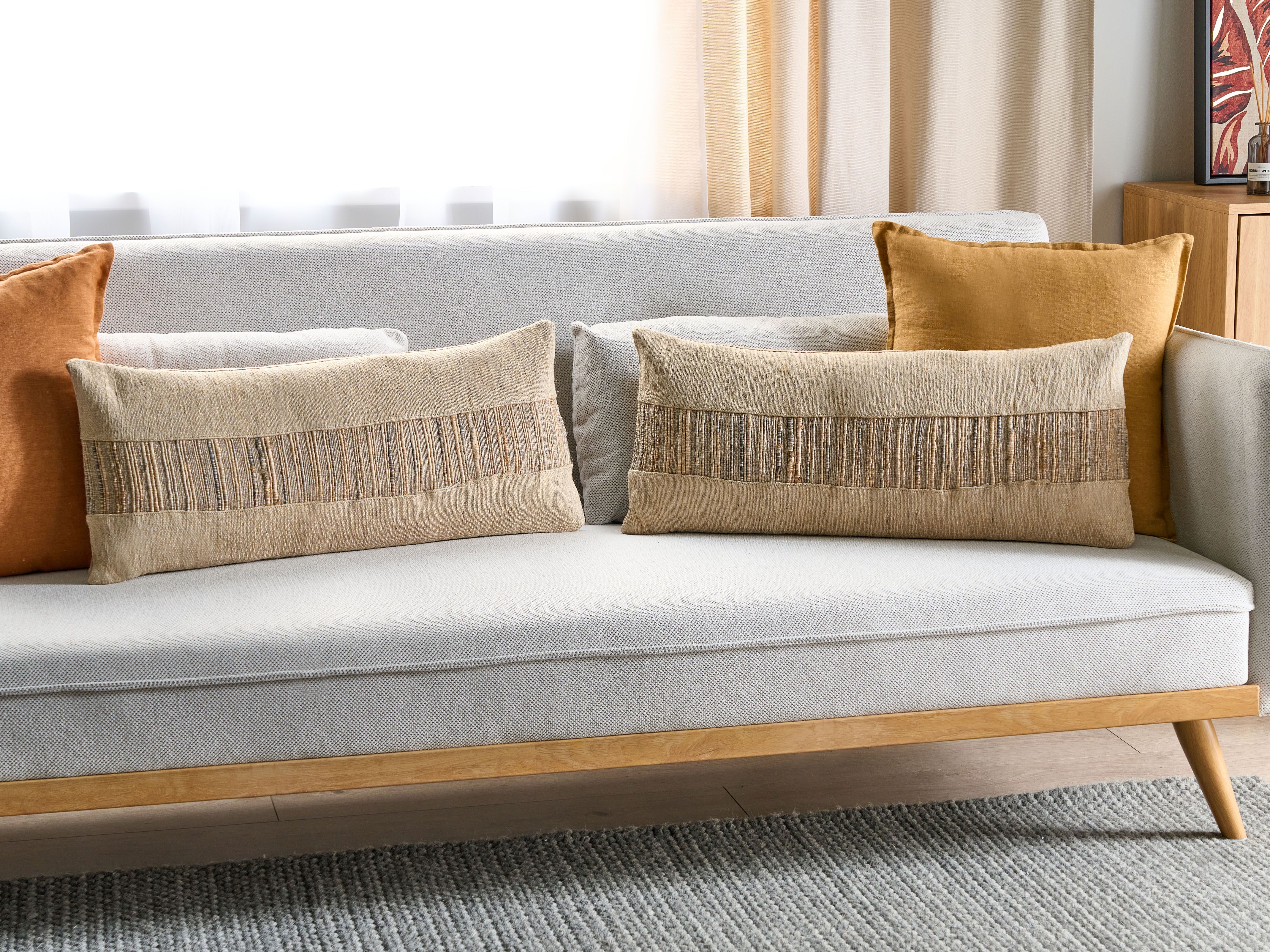 Set of 2 Decorative Cushions LUINA Jute 30 x 70 cm Beige Solid