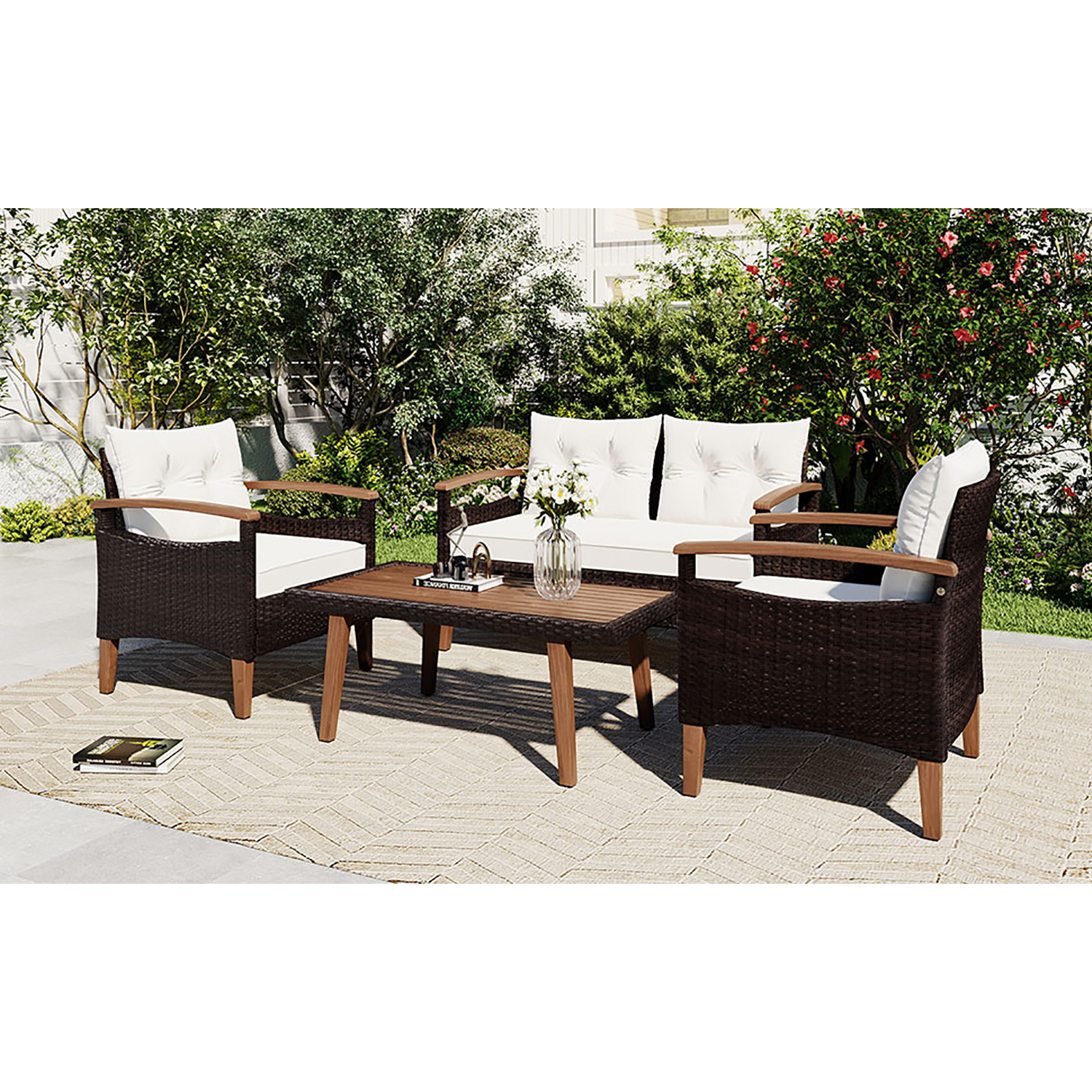 Topcobe Patio Seating Set with Cushions, 4-Piece Garden Furniture, Beige - Image 2