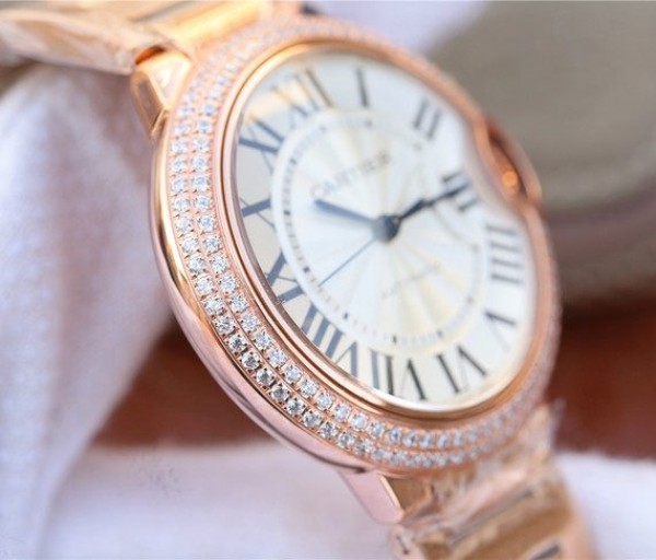 Replica Cartier Ballon Bleu 36mm RG White Textured Dial Diamond Bezel - Top club