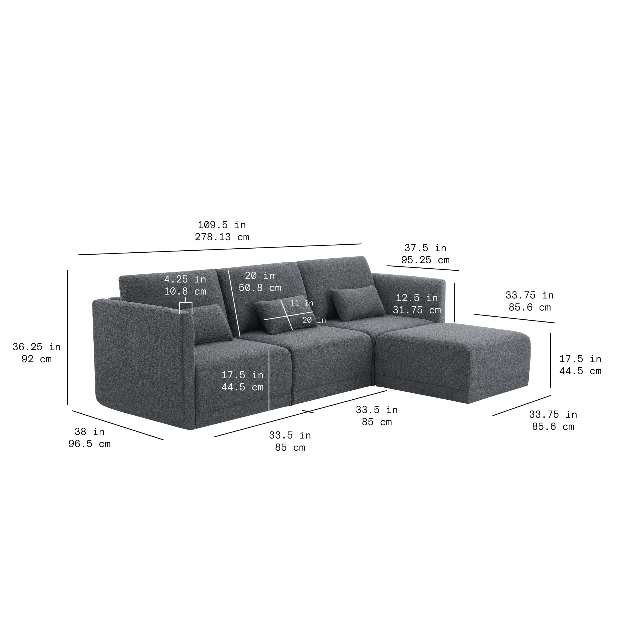 Beautiful Drew Modular Sectional Sofa with Ottoman by Drew Barrymore, Gray Fabric - Image 41