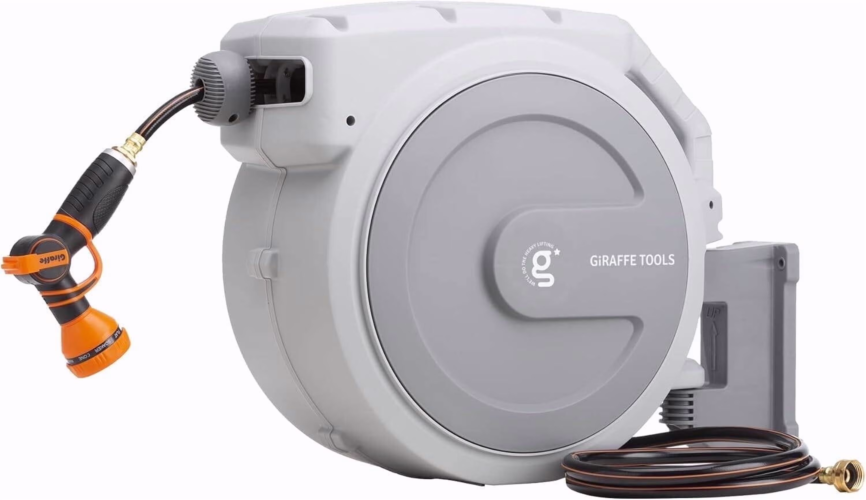 Giraffe Tools Retractable Garden Hose Reel with 1/2in-100ft Water Hose, Plastic Bracket, Wall Mounted, Dark Grey - Image 18