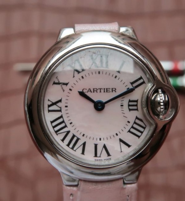 Replica Cartier Ballon Bleu Ladies 28MM White Dial Pink Leather Strap Ronda Quartz - Top club