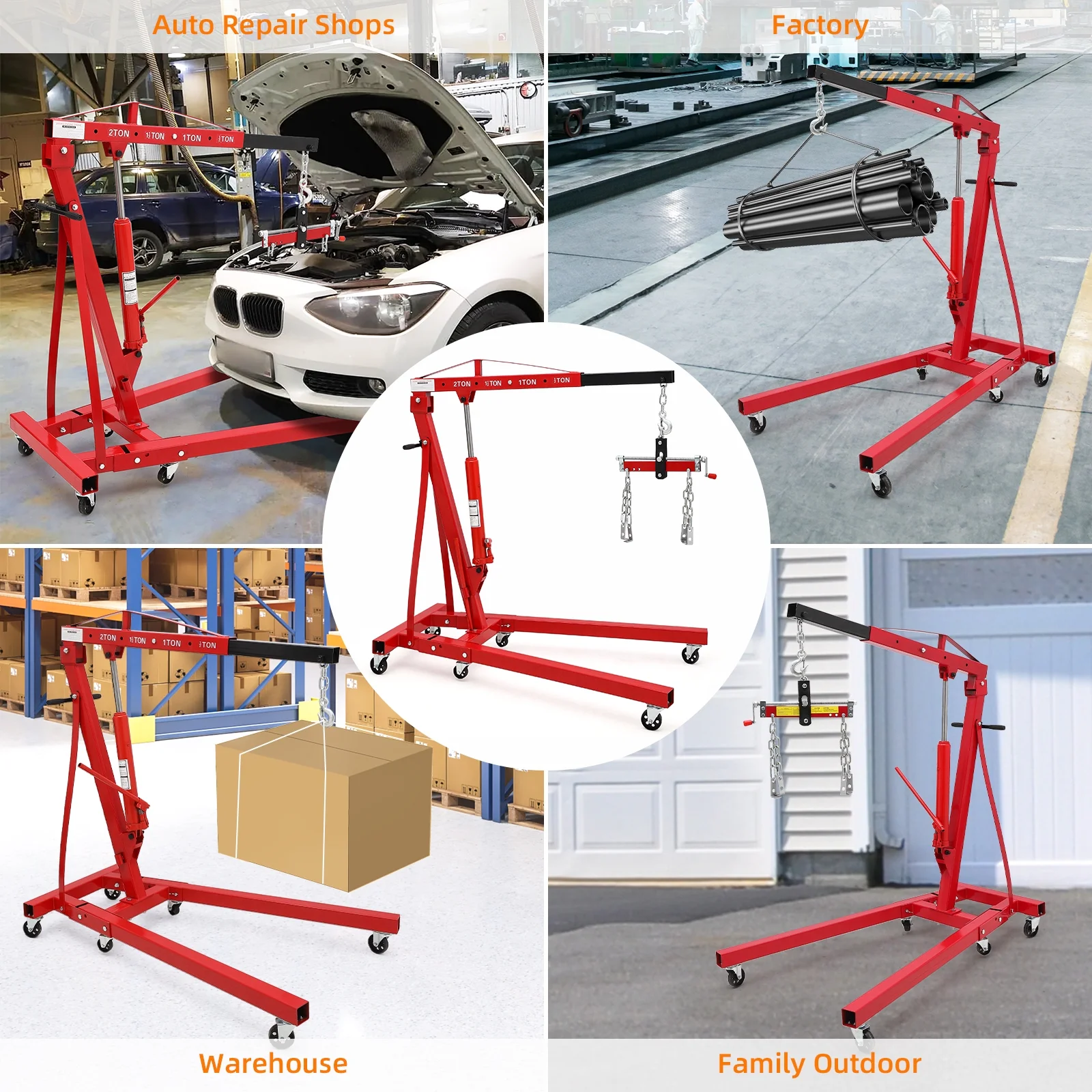 JoanKaren Hydraulic Engine Hoist,4400lbs Max Weight,Folding Engine Lift Shop Crane with Lever and 6 Steel Caster Wheels,Yellow - Image 21