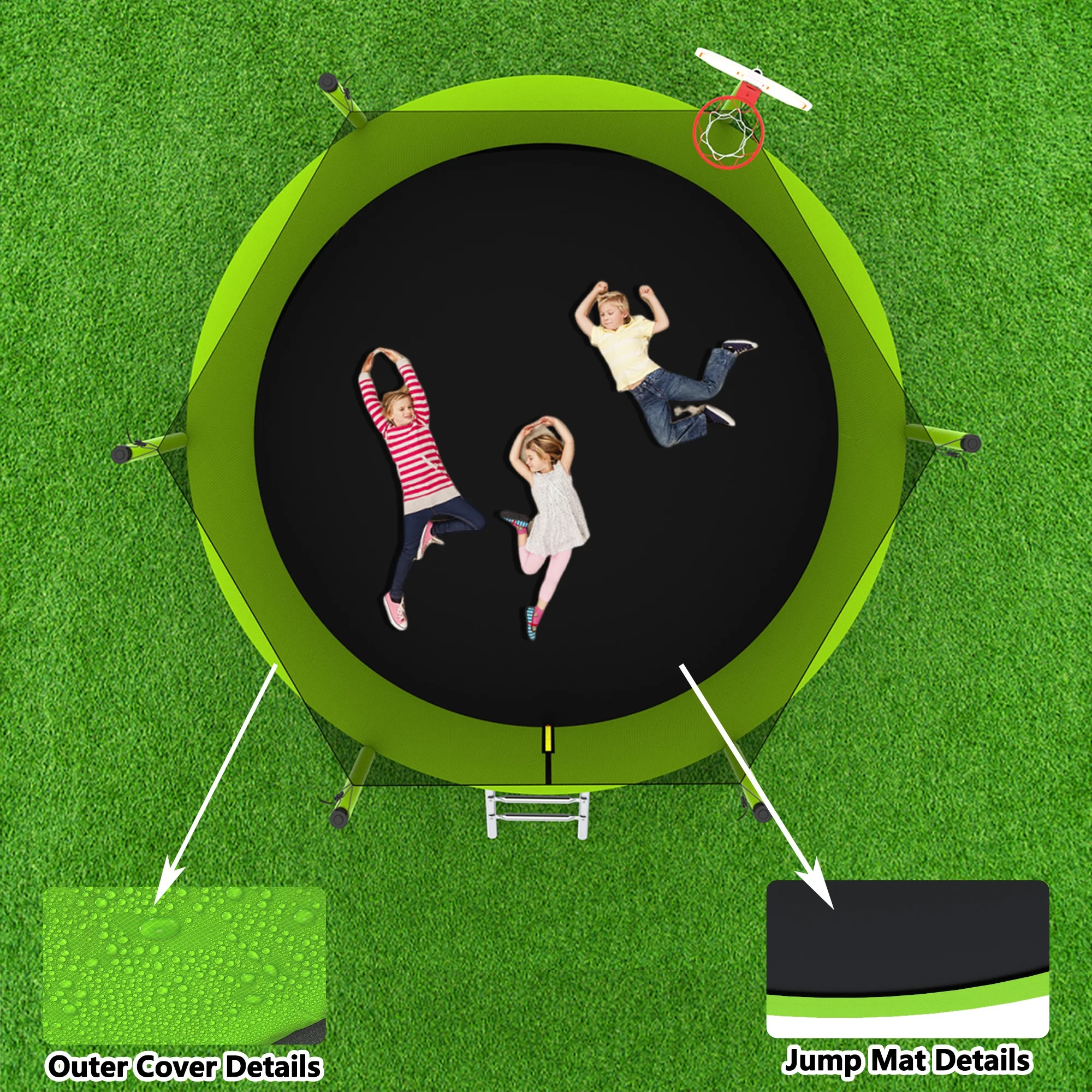 8FT Trampoline for Kids,Outdoor Trampoline with Basketball Hoop,Heavy-Duty Trampoline with Safety Enclosure Net,Blue - Image 17
