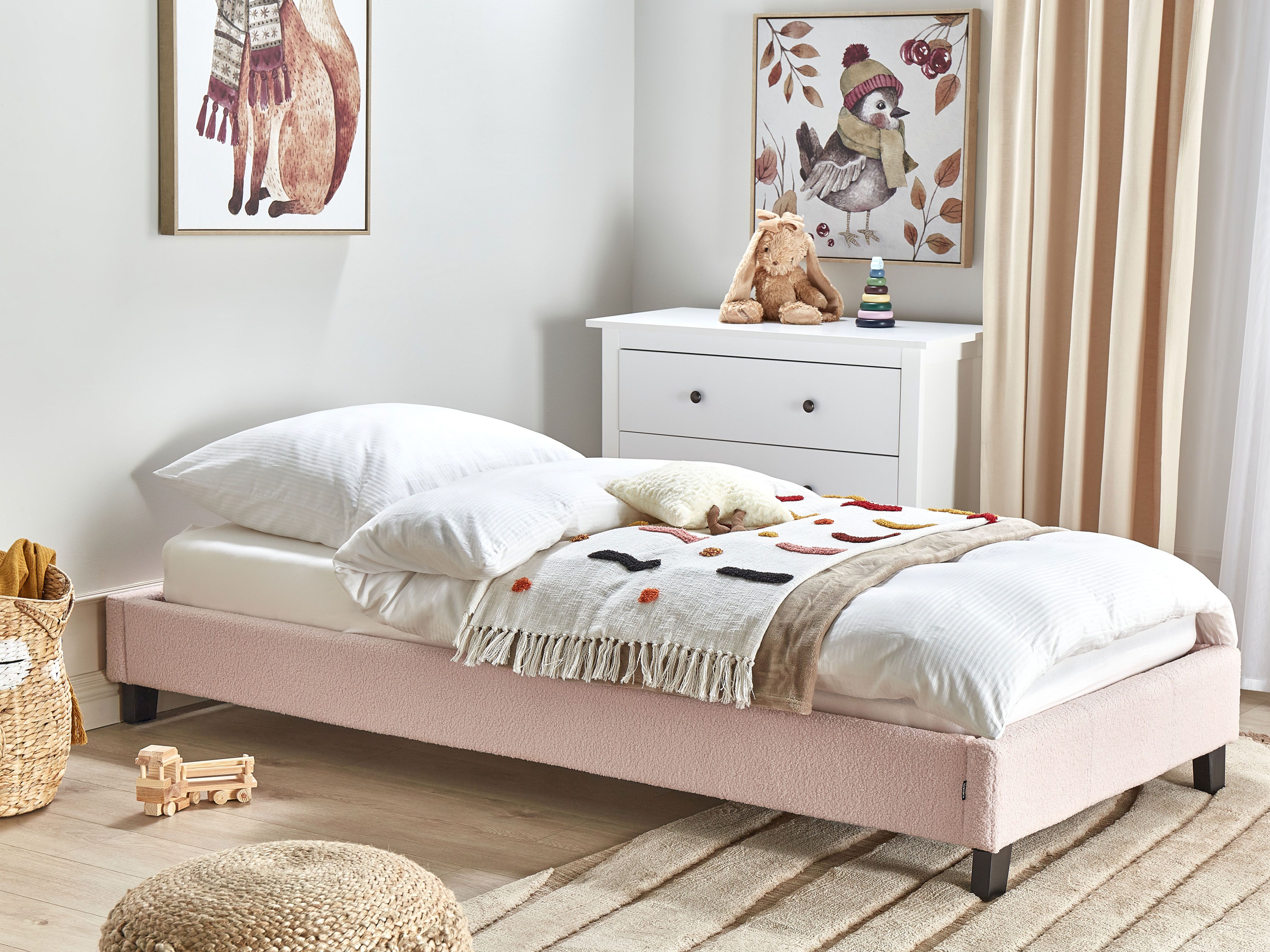 Bed without Headboard Boucle ROANNE 90 x 200 cm (EU Single) Pastel Pink