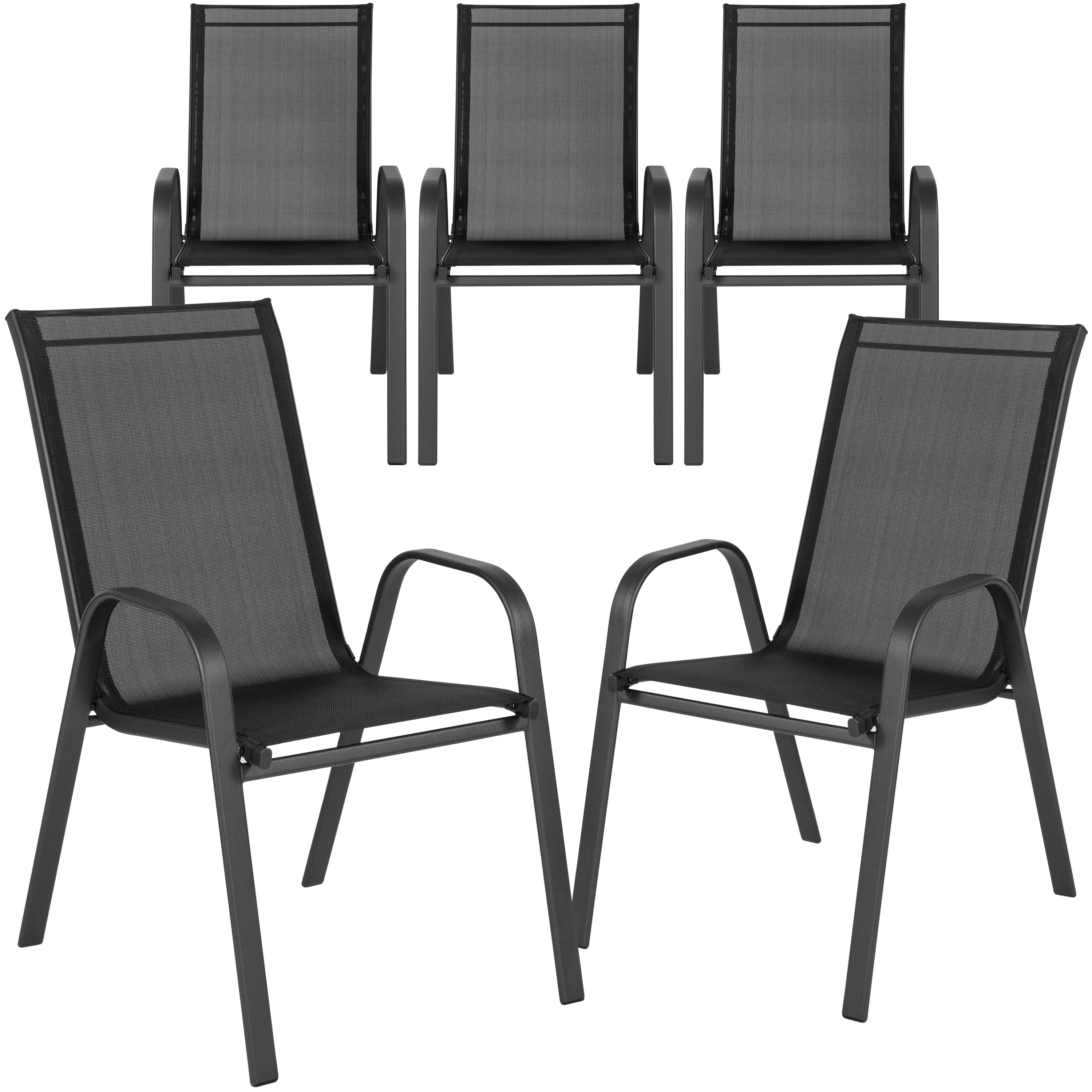 BizChair 5 Pack Black Outdoor Stack Chair with Flex Comfort Material and Metal Frame - Image 2