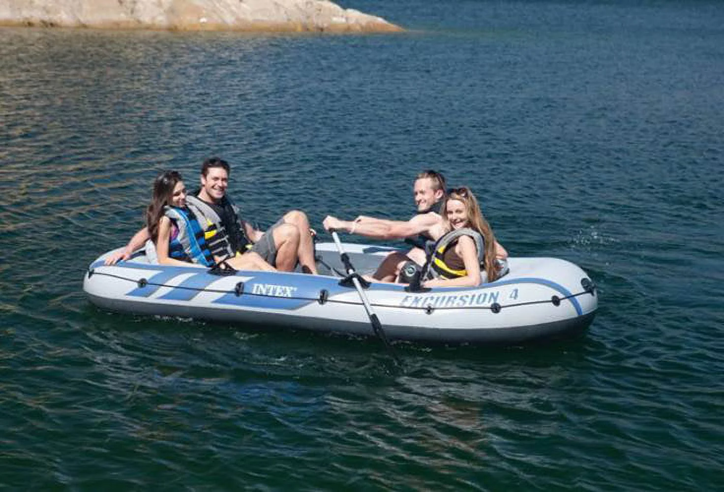 Intex Excursion 4 Inflatable Raft Set w/ 2 Transom Mount 8 Speed Trolling Motors - Image 5