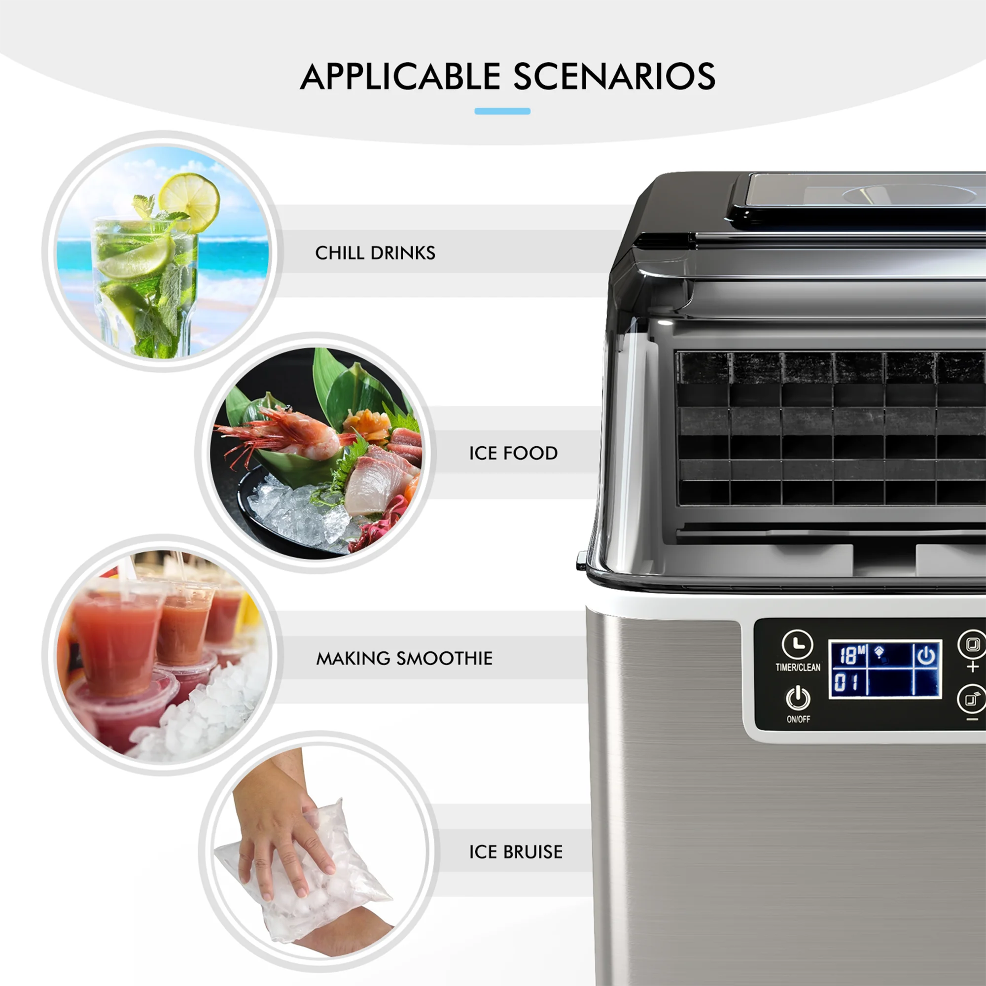 Portable Ice Maker 40Lbs/24H Countertop Self-Cleaning with Ice Scoop and Basket - Image 6