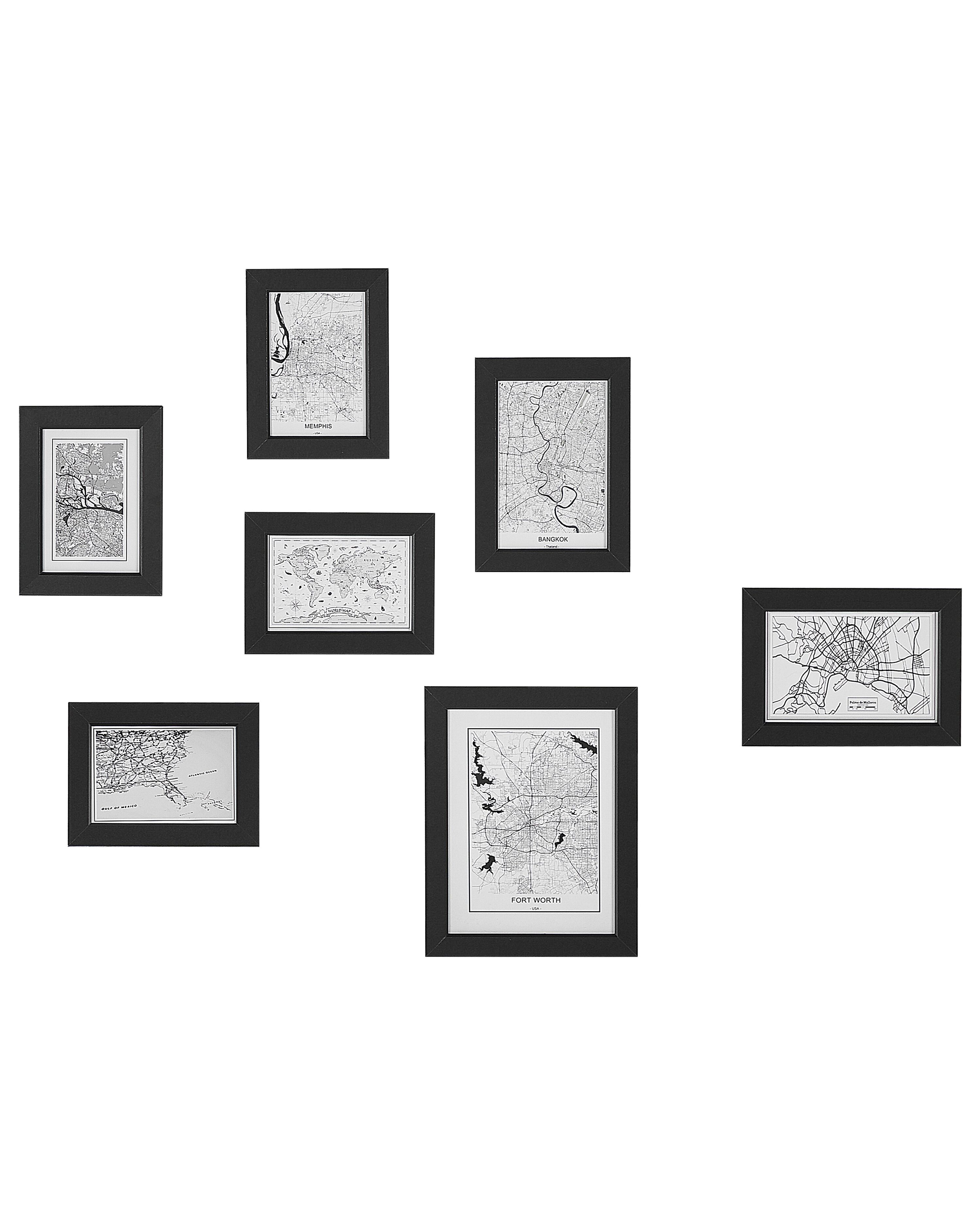Set of 7 Photo Frames DENKORO Urban Motif Black