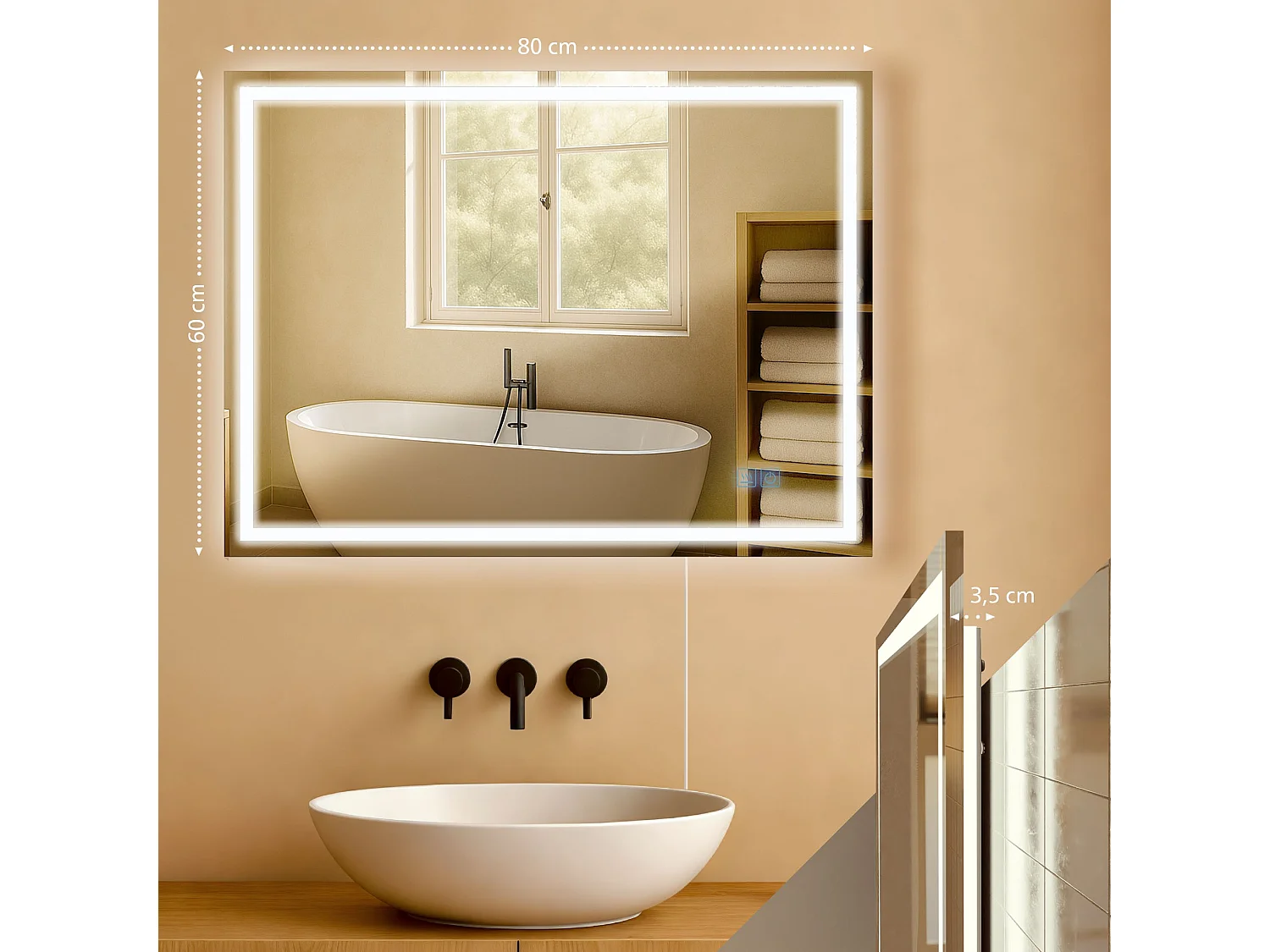 Miroir mural - carré - Verre - 80 x 3.5 cm - Verre clair - Jaffrey