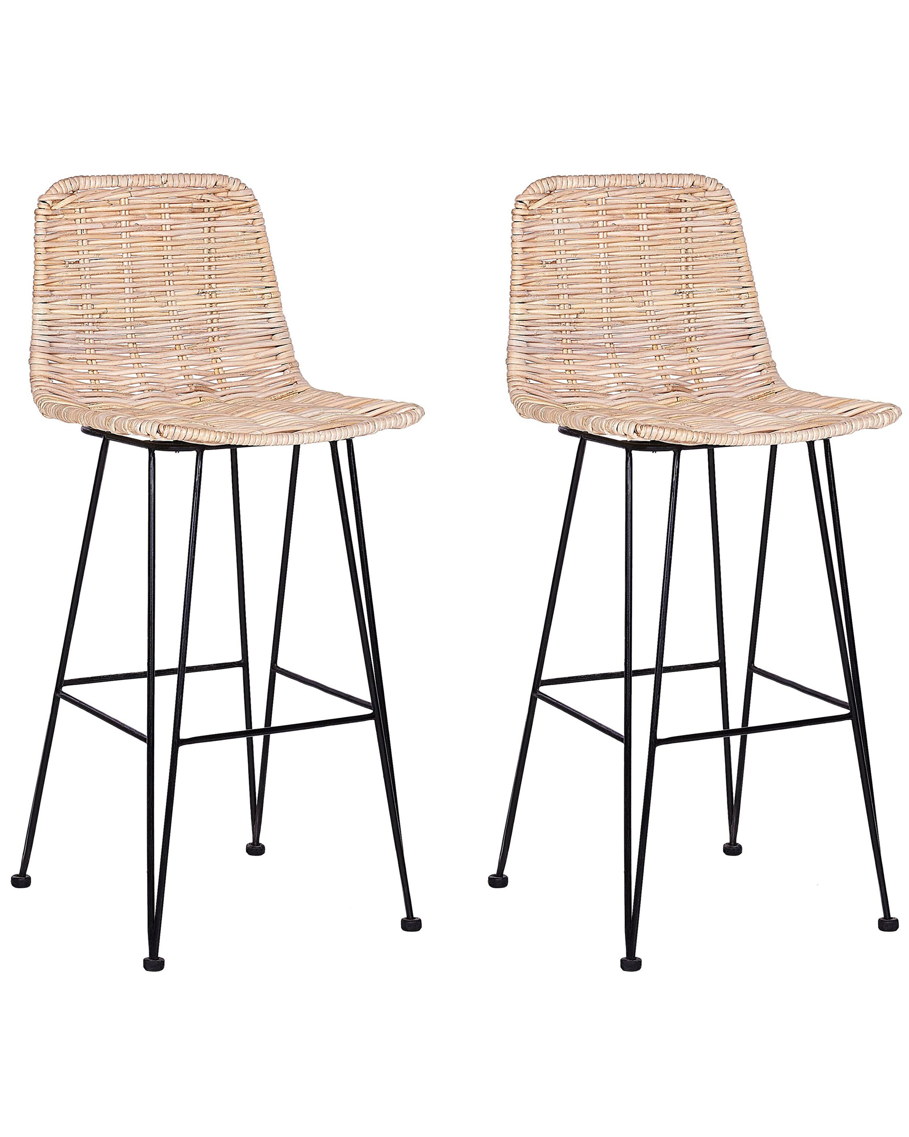 Set of 2 Bar Chairs CASSITA Rattan Natural