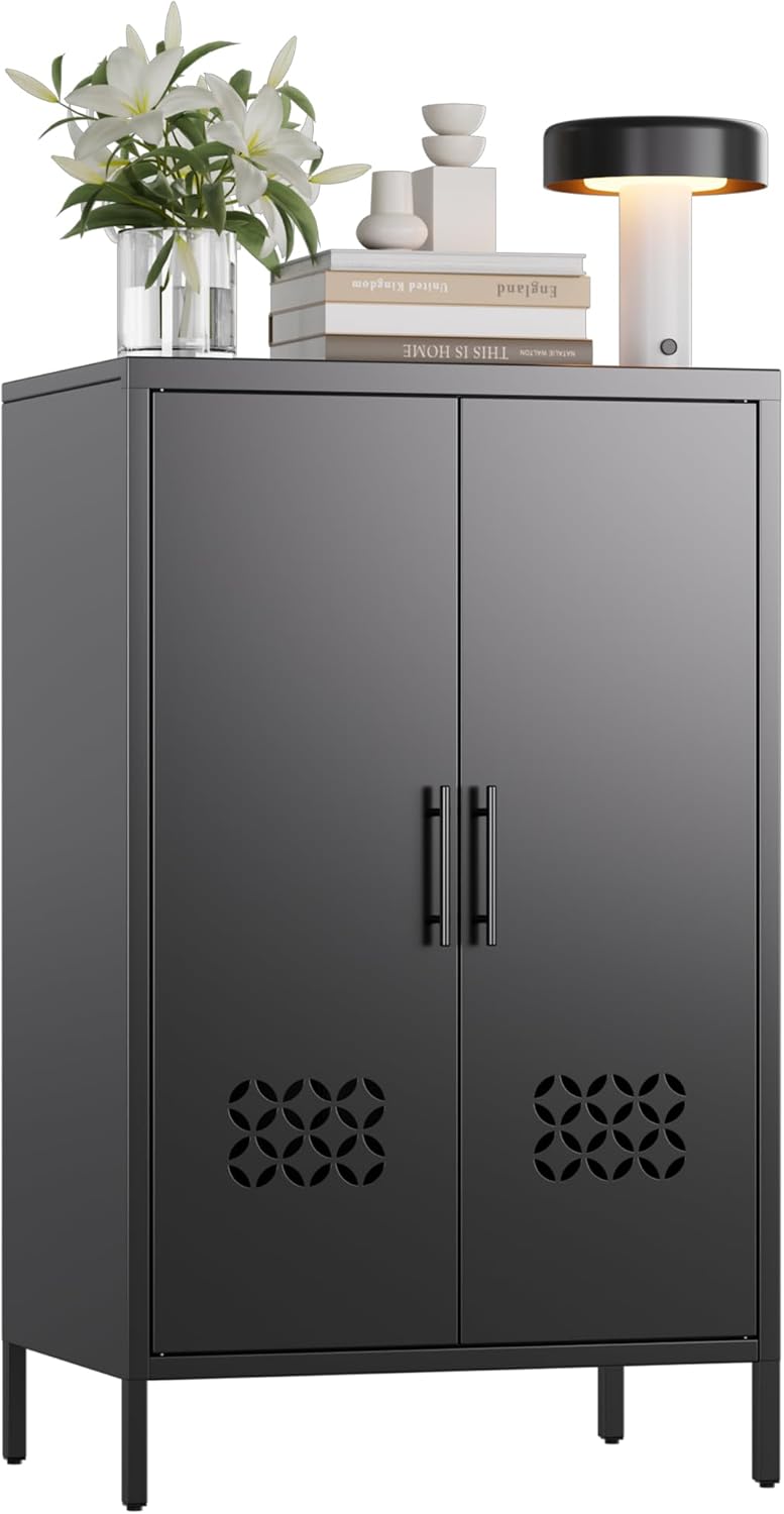 Metal Storage Cabinet with Adjustable Shelves,Metal Sideboard Cabinet with 2 Doors for Home,Office, 42
