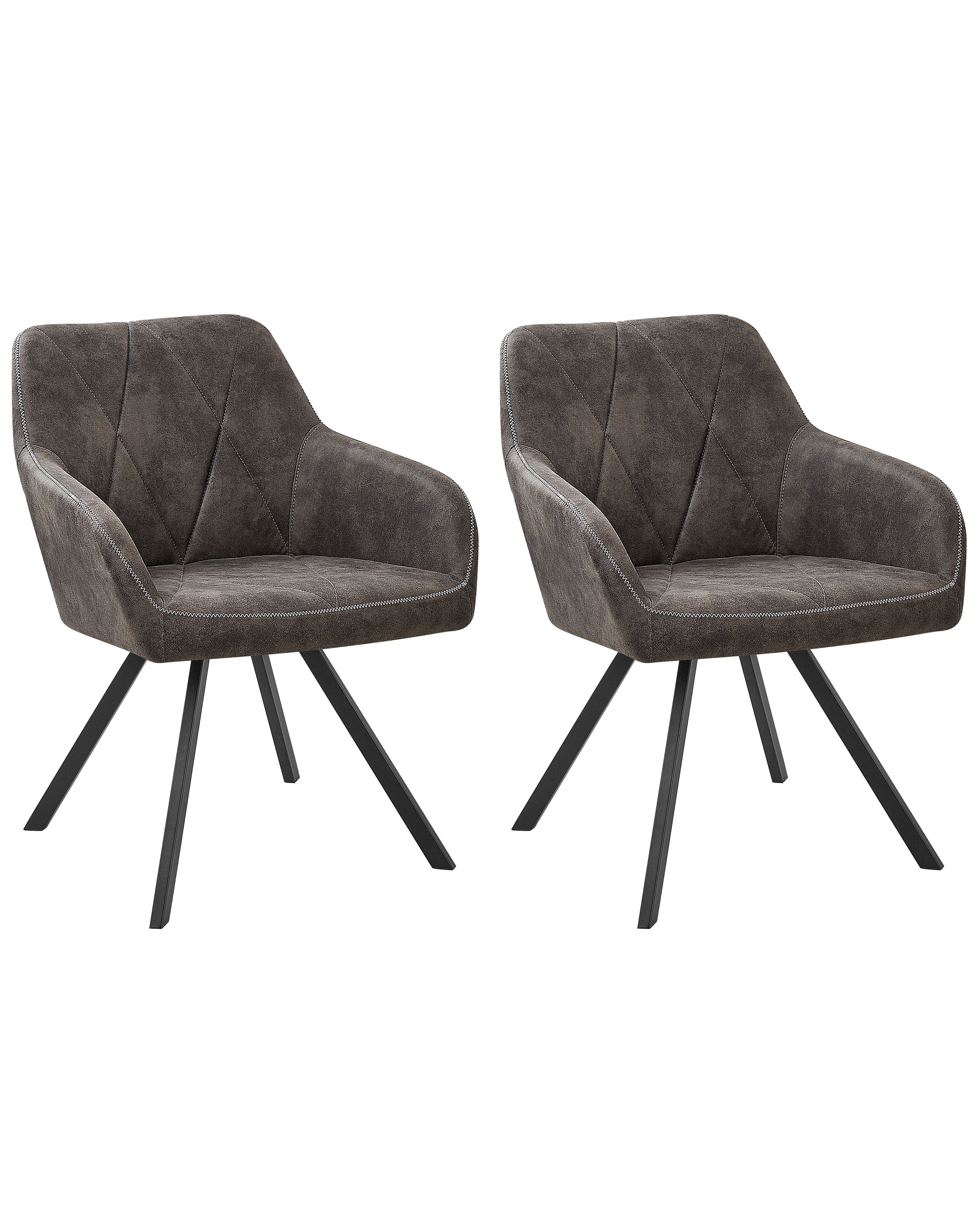 Set of 2 Dining Chairs MONEE Fabric Dark Grey