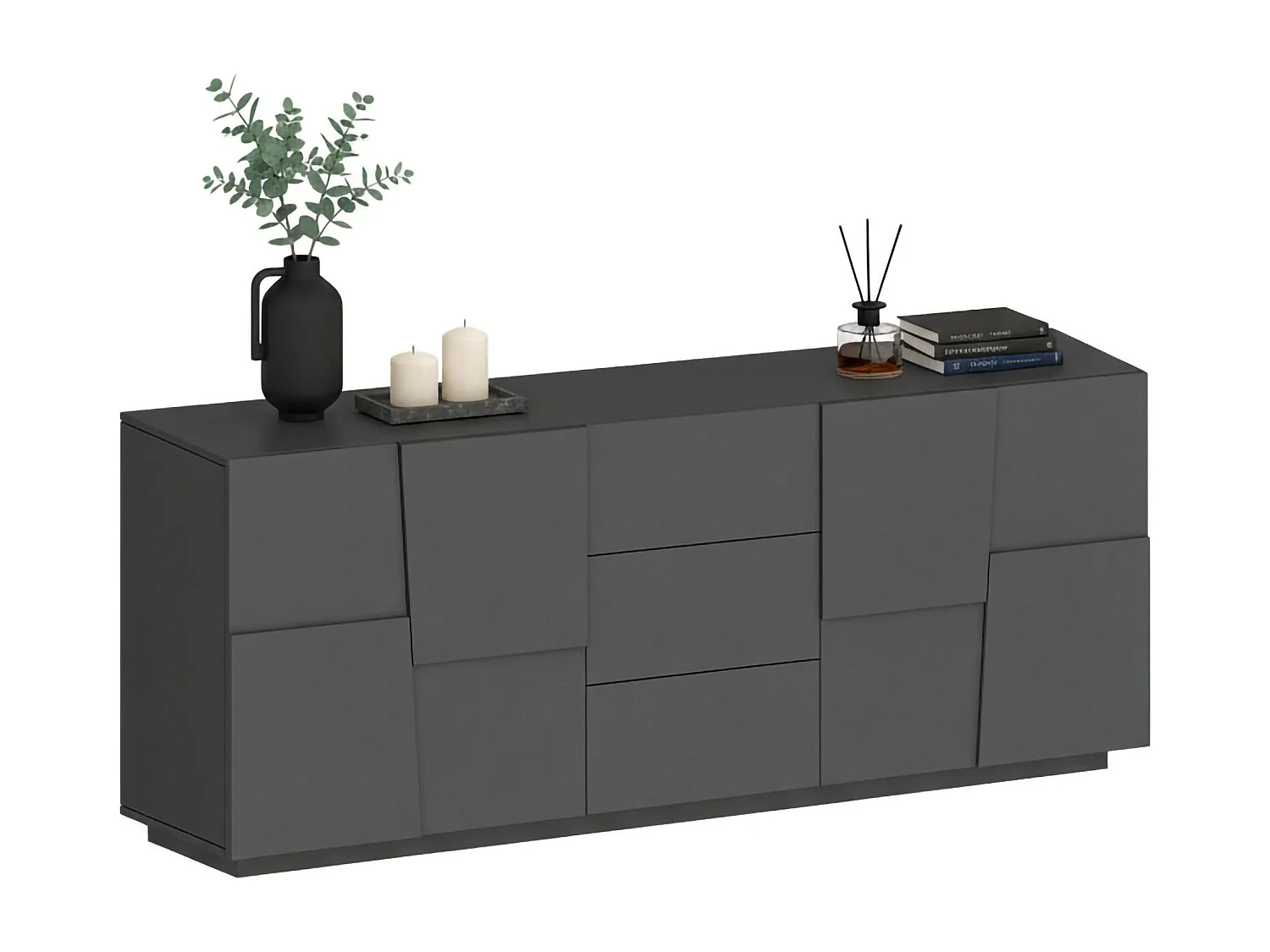 Buffet Yoel, Buffet de salon, Buffet de salon avec 4 portes et 3 tiroirs, 220x44h86 cm, Anthracite