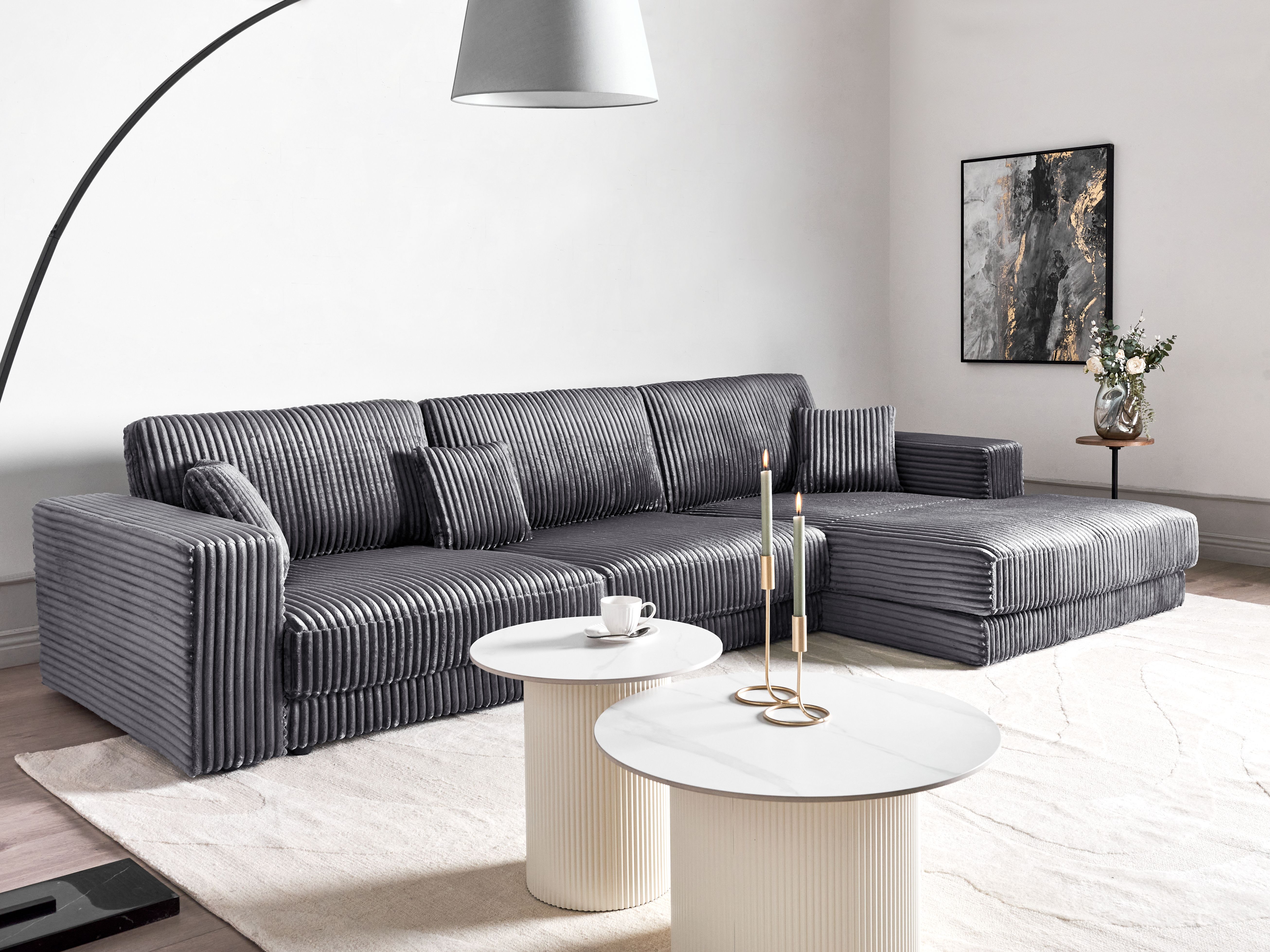 Corner Sofa 5 Seater LOFOTEN Corduroy Dark Grey Left Hand