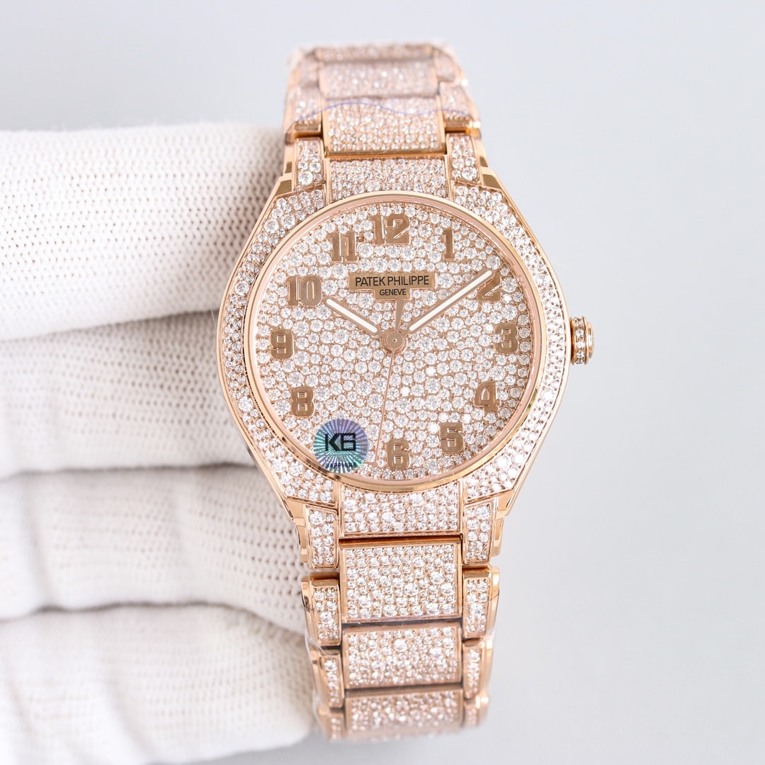 Fake Diamond Watch Replica Patek Philippe Twenty~4 Automatic Haute Joaillerie Rose Gold Diamond Paved Dial & Bracelet 7300/1450R-001(1:1 replica) - Top club