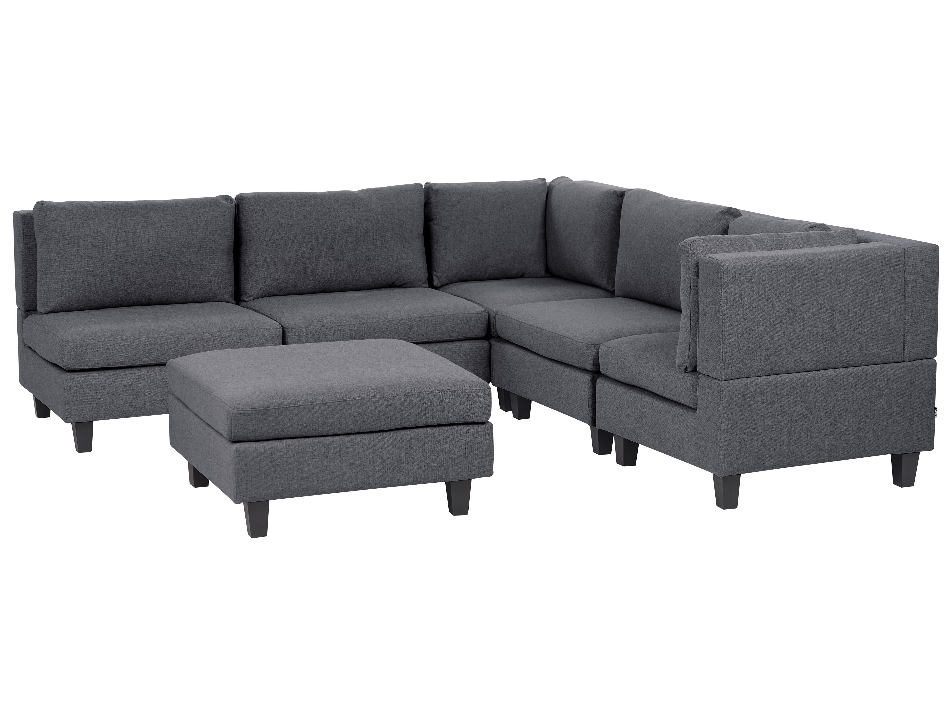 Modular Corner Sofa 5 Seater UNSTAD Fabric Dark Grey with Ottoman Left Hand
