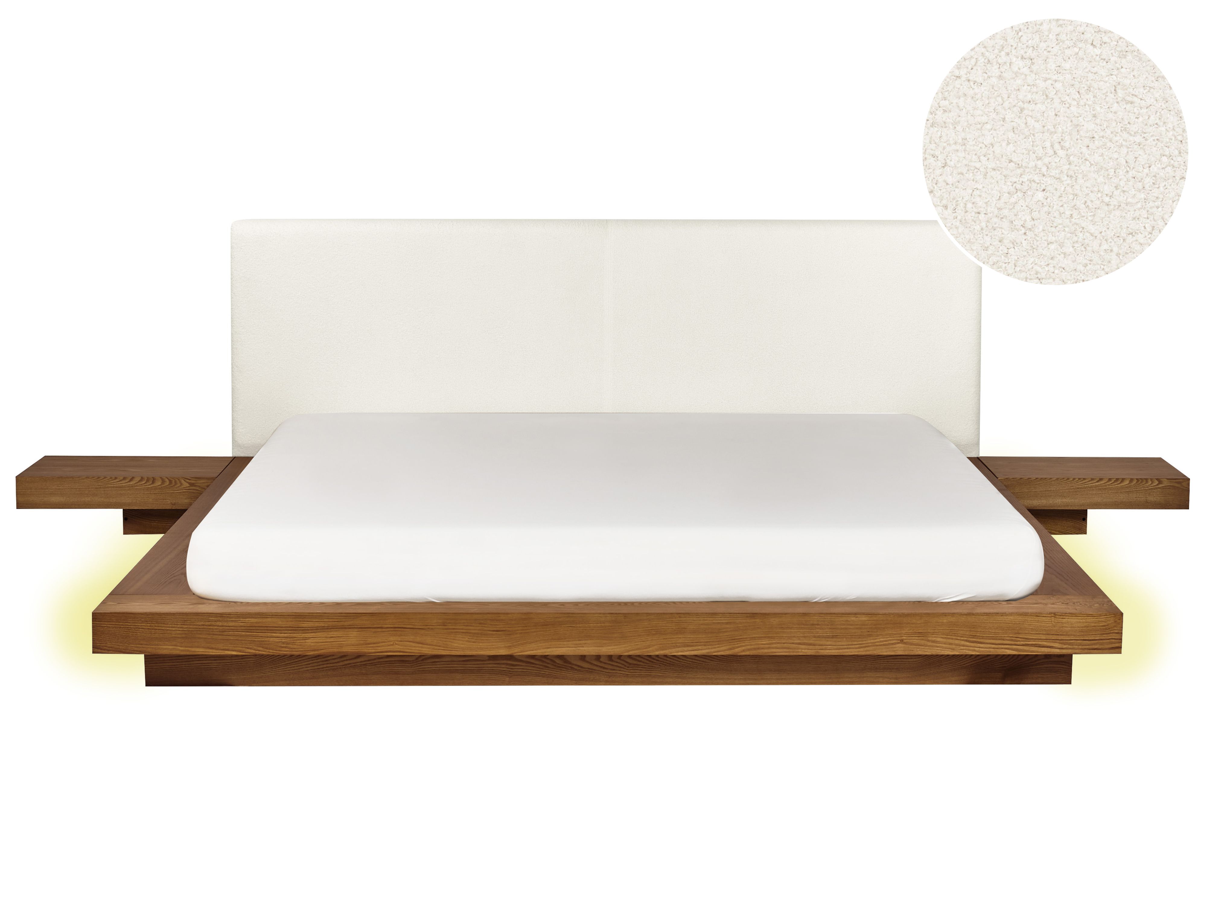 Bed with LED Boucle ZEN 180 x 200 cm (EU Super King) LED Natural Ash Wood