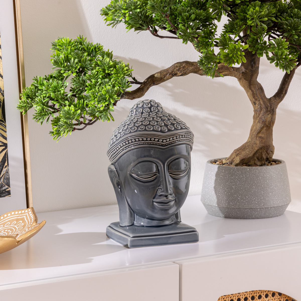 Buddha figurine "Yola" Ceramic, Blue, H.22.5 cm