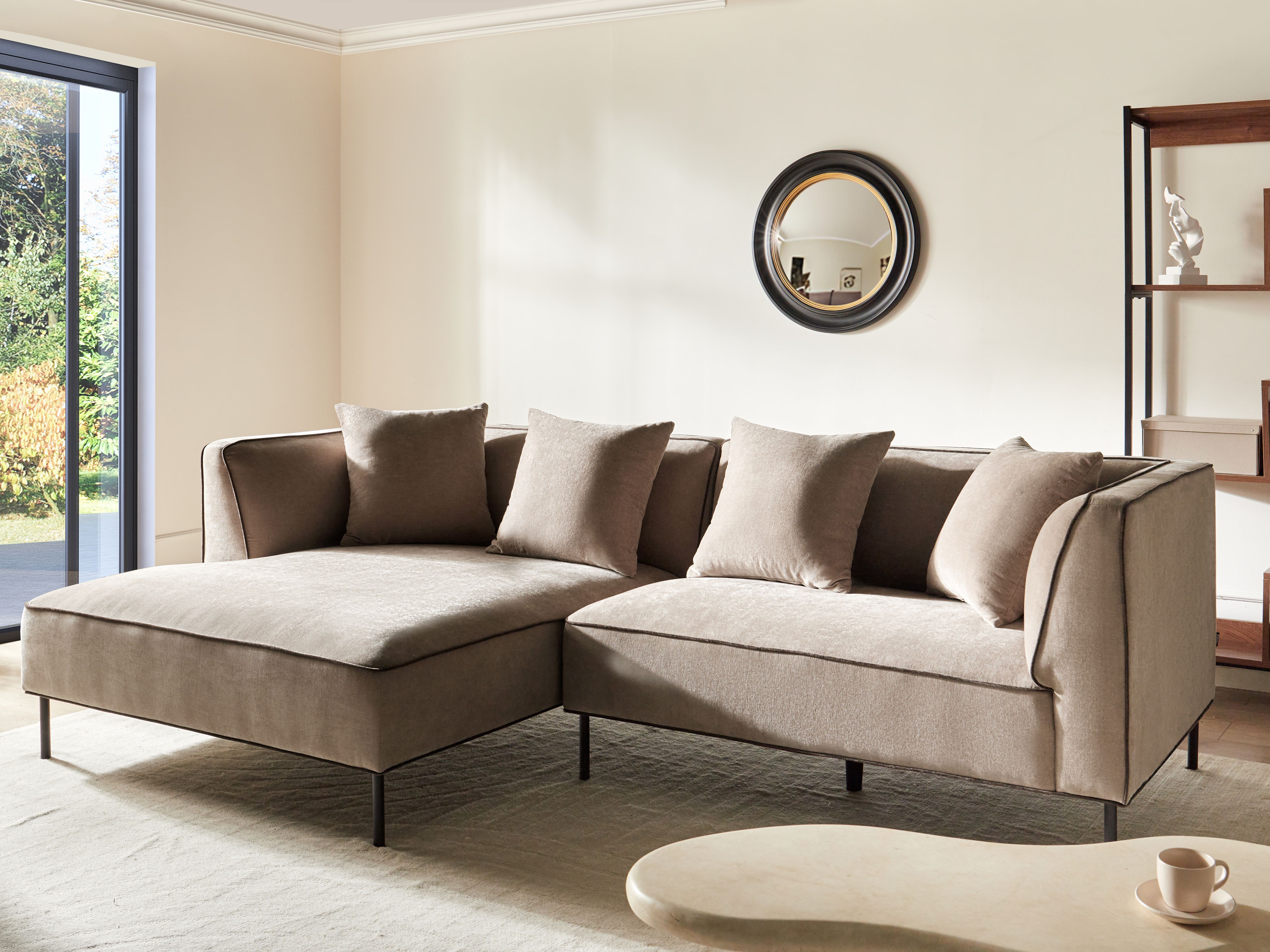 Corner Sofa 3 Seater SATER Chenille Light Brown Right Hand