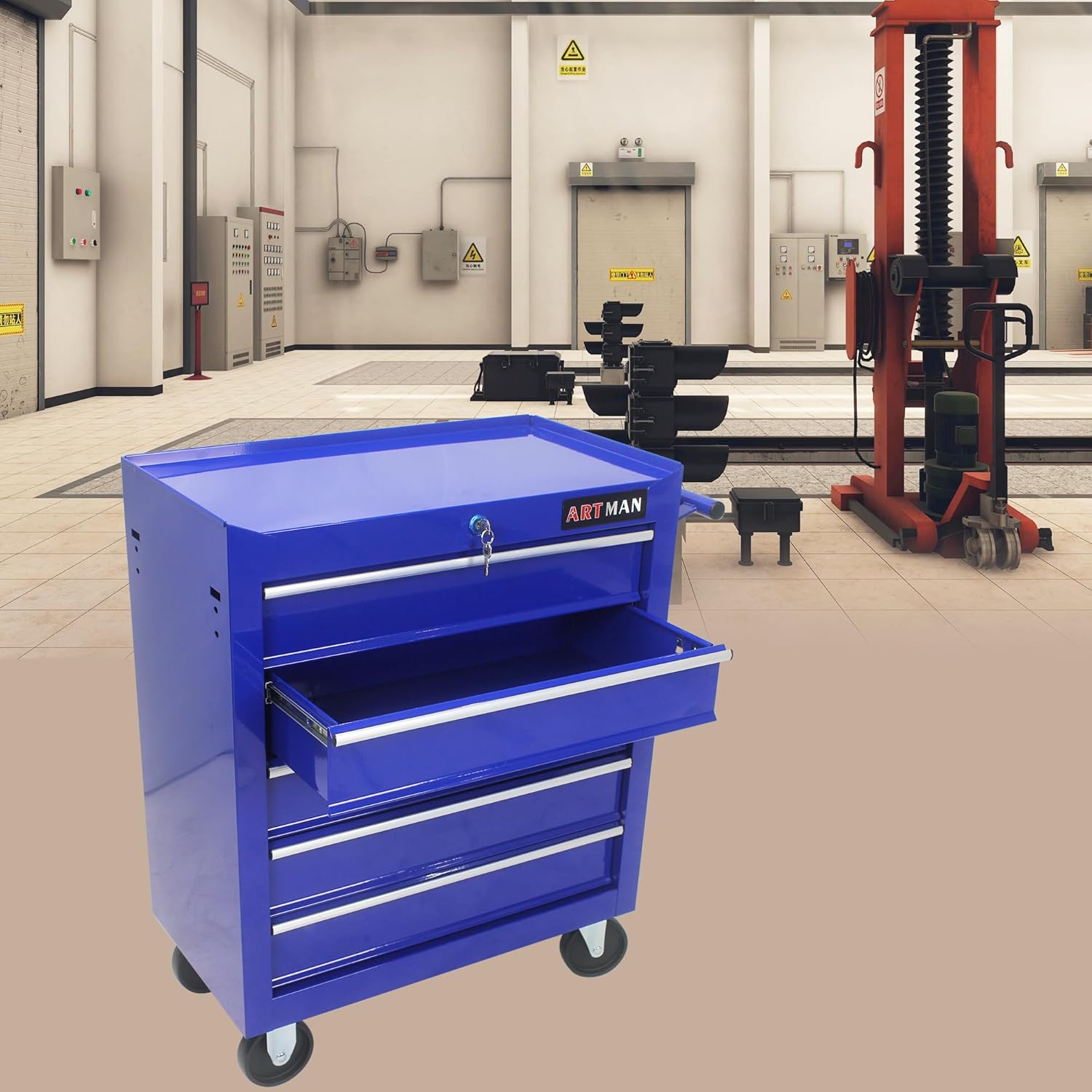 RYH 5 Drawers Rolling Tool Chest & Tool Box on Wheels | Heavy Duty Metal Cart with Ball Bearing Drawers | Fits US General Tool Box for Garage Storage (Blue, 5 Drawers（29.9