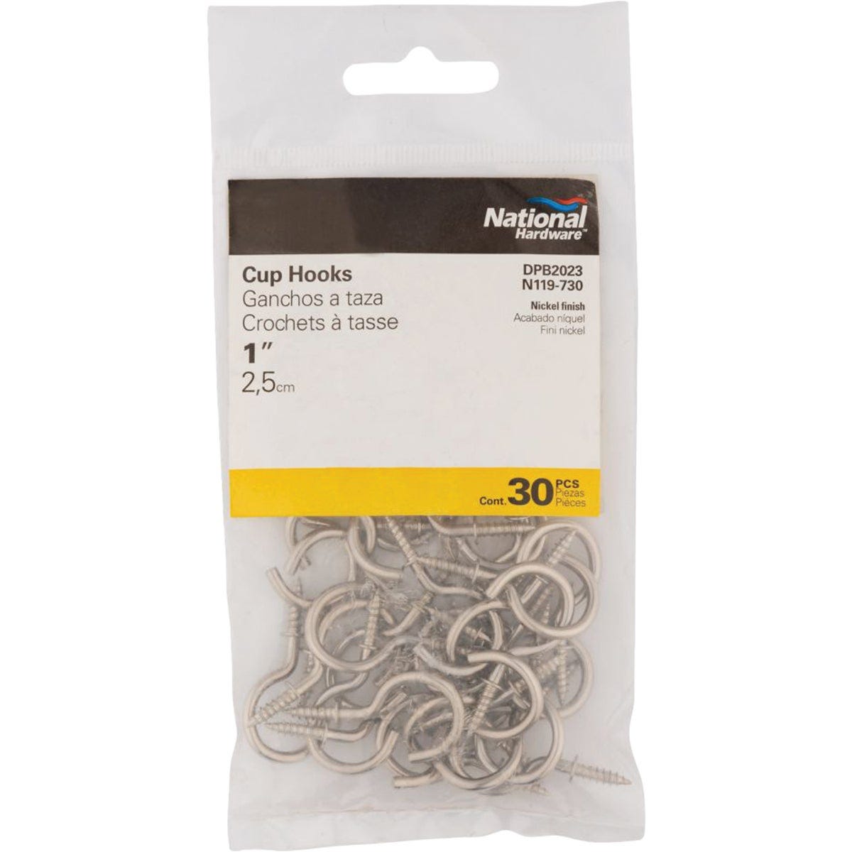 National Hardware 1 In. Satin Nickel Cup Hook (30-Count)