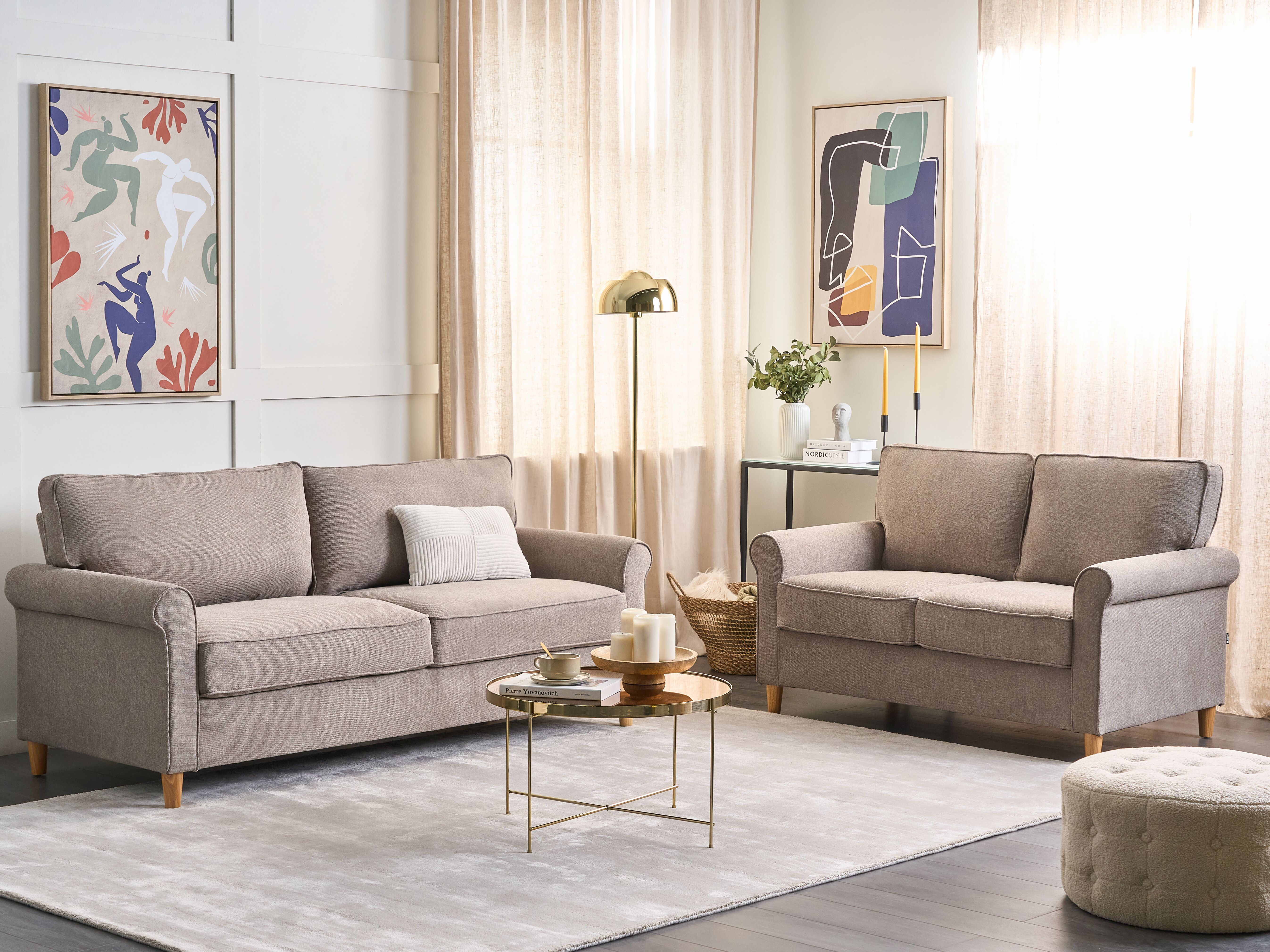 Living Room Set 5 Seater RONNEBY Fabric Light Brown