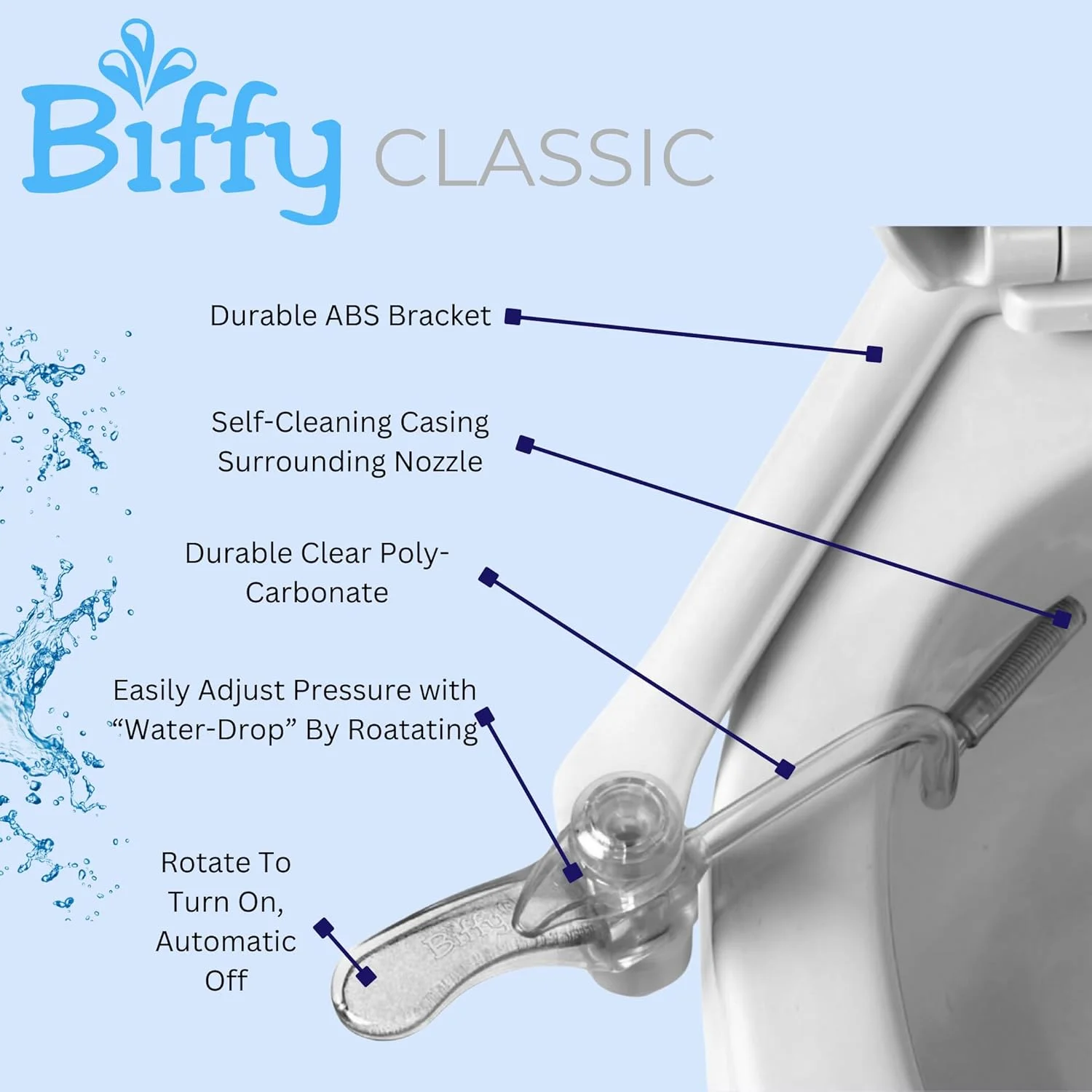 Classic (Universal) Bidet Attachment: Clinically Tested, Improved Hygiene, Self-Cleaning 8-Stream Nozzle, Non-Electric, Adjustable Water Pressure, Easy Install (Universal Classic)