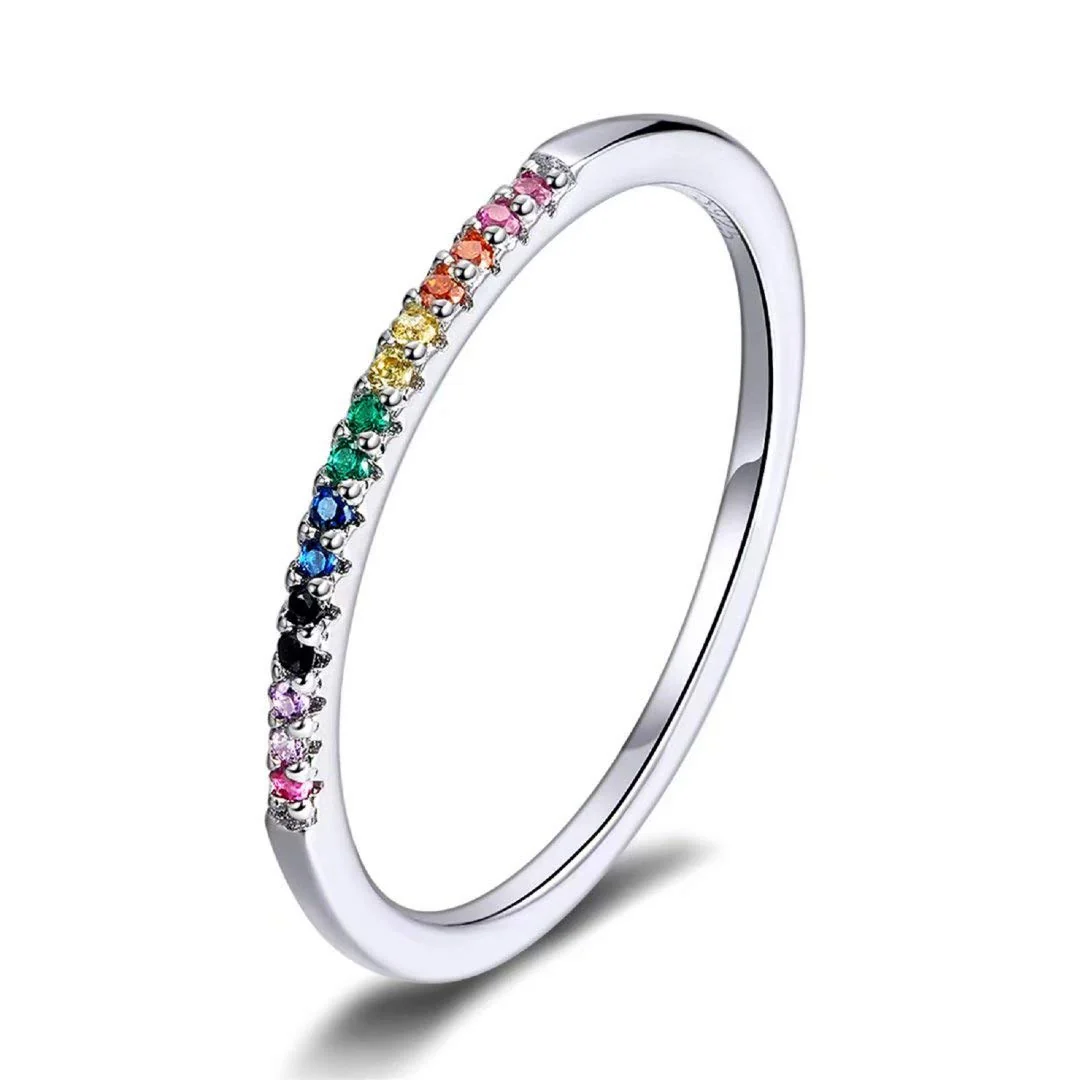Fashion Rainbow Eternity Rings Colorful Cubic Zirconia Stackable Rings Birthday Gift for Girls