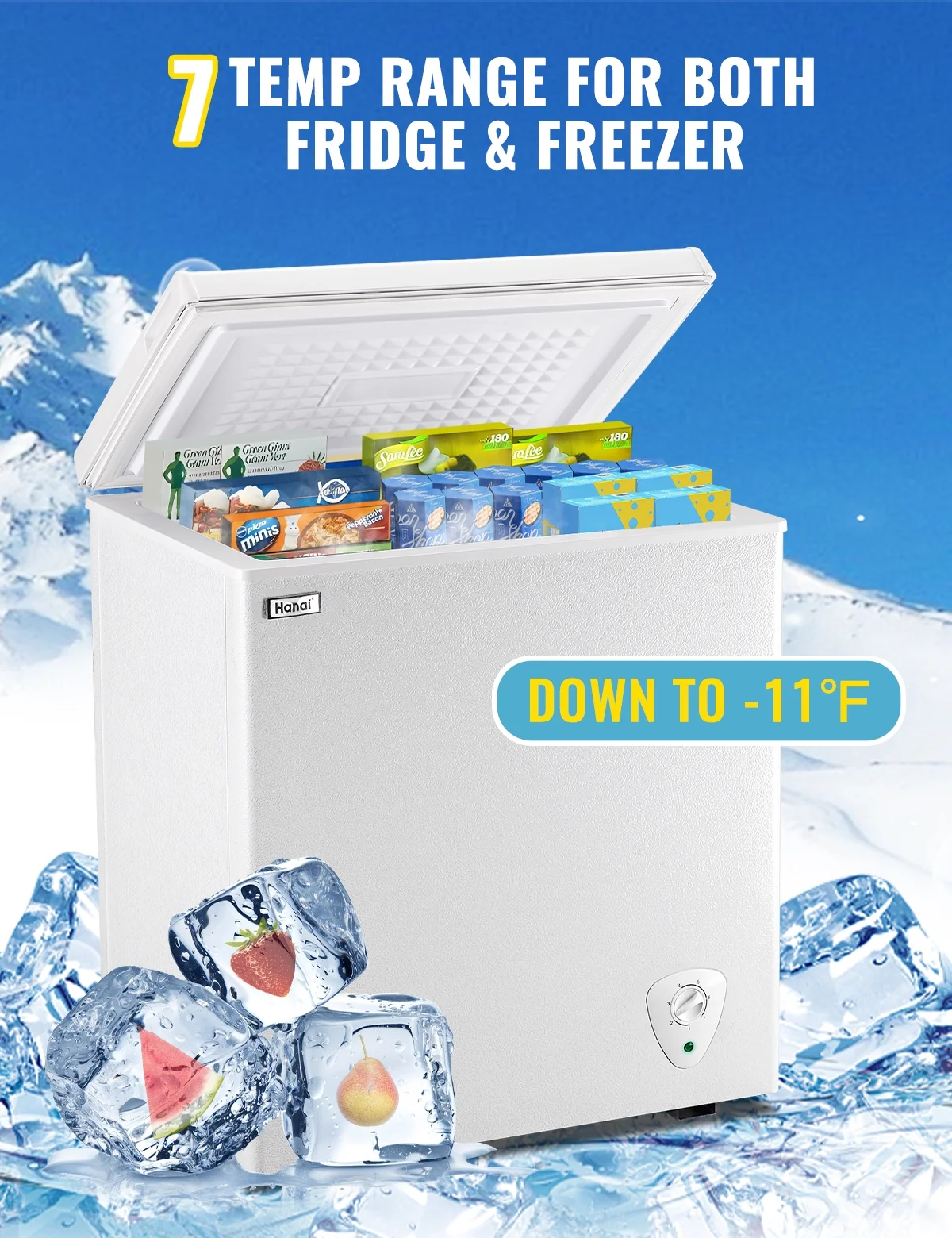 WANAI 3.5 Cu.ft Chest Freezer Small Deep Freeze with 7 Gears Temp Control Office Dorm Kitchen White - Image 24