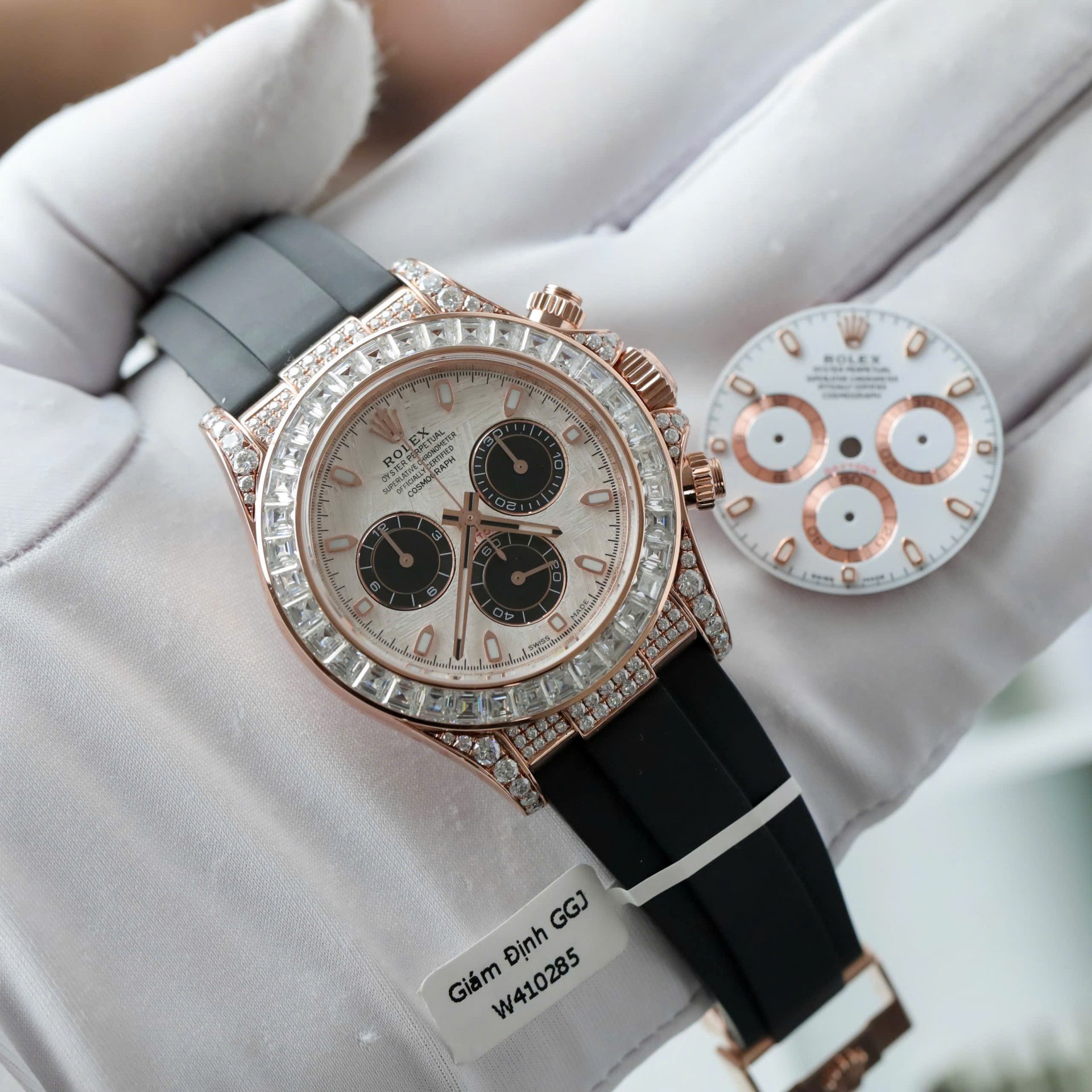 Rolex Daytona Best Clone Watches 18K Gold Wrapped + Diamonds Moissanite Baguette 40mm - Elite Watch Atelier