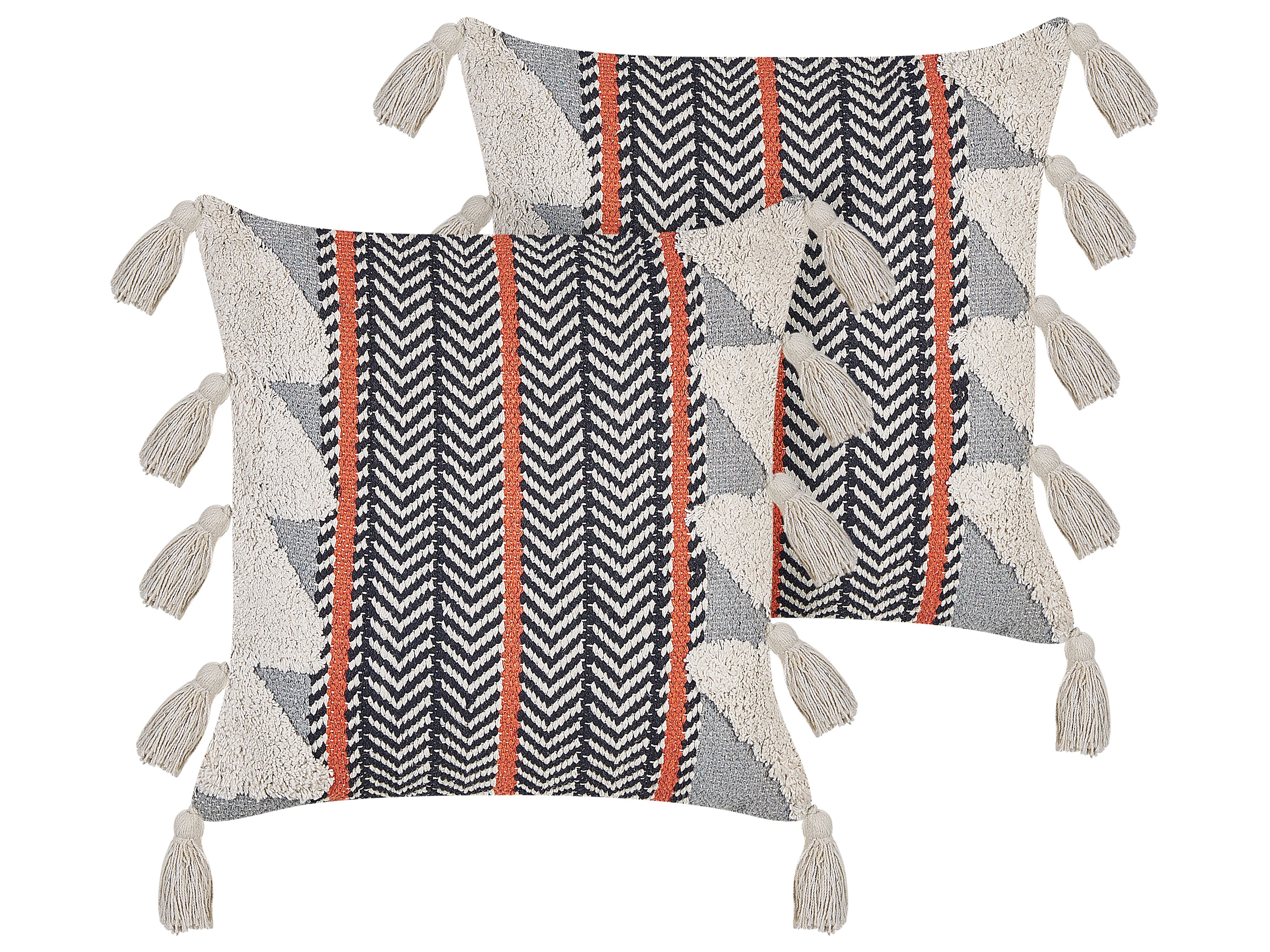 Set of 2 Decorative Cushions BOUVARDIA Cotton 45 x 45 cm Grey Chevron Pattern