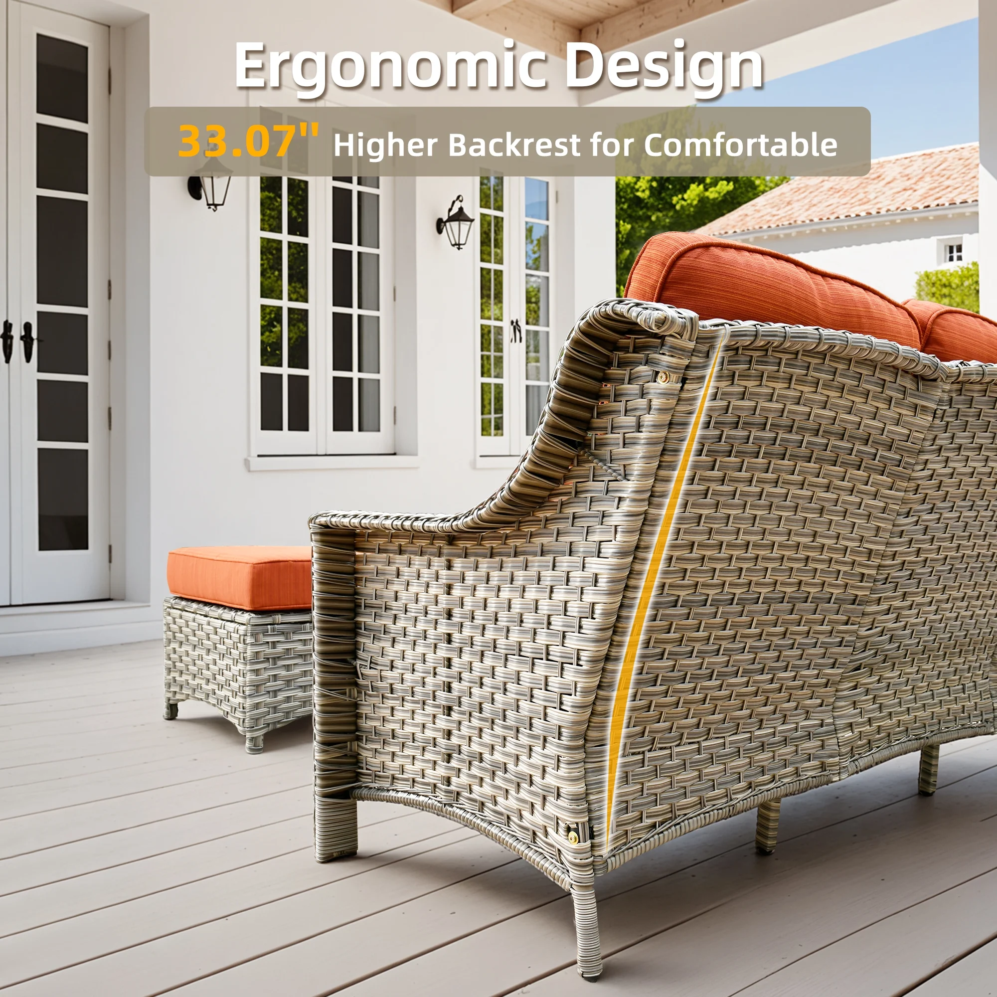 Ovios Outdoor Patio Sofa 3-Seater with Cushions All-Weather Wicker Rattan Couch for Garden, Porch, or Backyard - Image 34