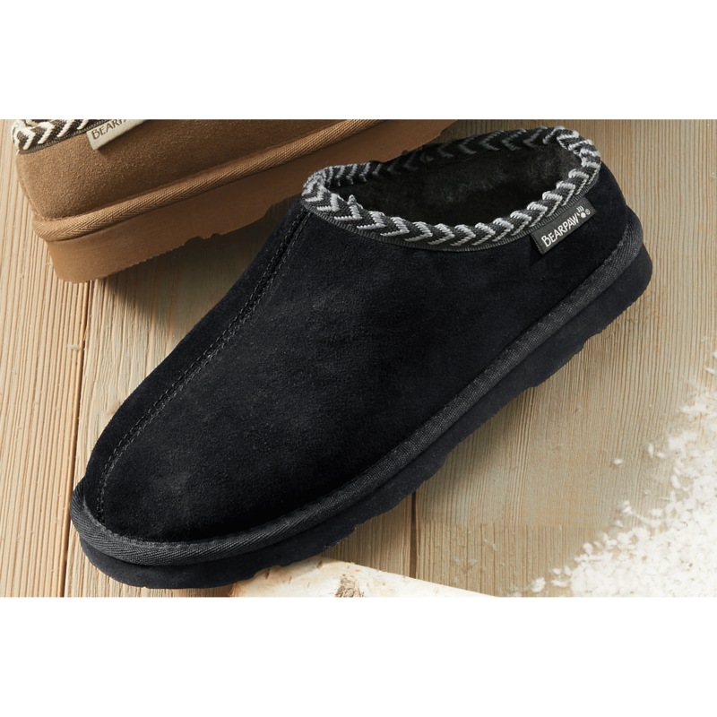 BEARPAW Suede Tabitha Clog Slipper with Wool-Blend Lining - MIDNIGHT VELVET CATALOG