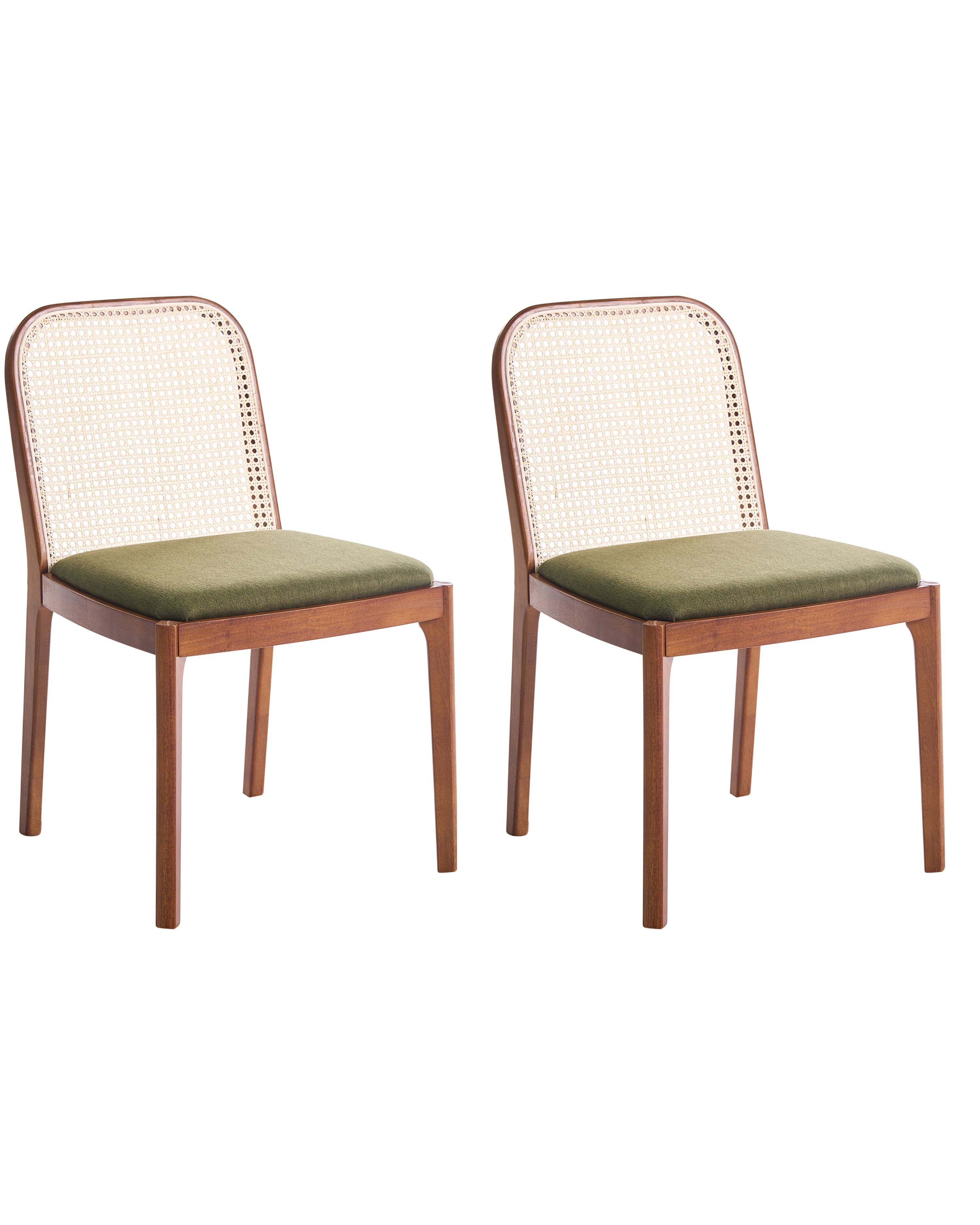 Set of 2 Dining Chairs EDINA Fabric Brown/ Green