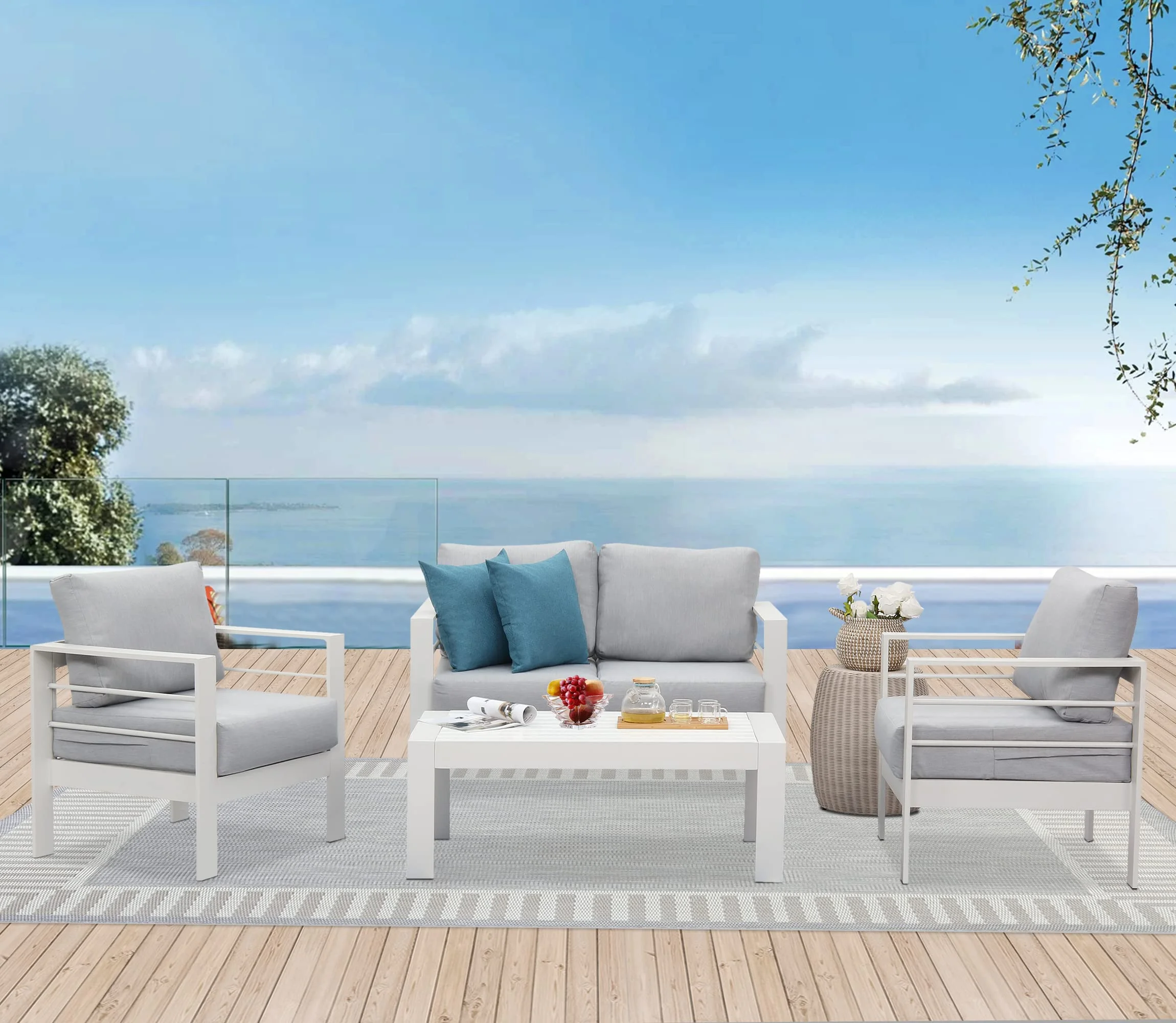 CozyHom 5 Pcs Outdoor Patio Aluminum Furniture Sofa Sets, Outside Patio Conversation Couch Sets With Table&Cushions for Garden Porch, Gray - Image 30