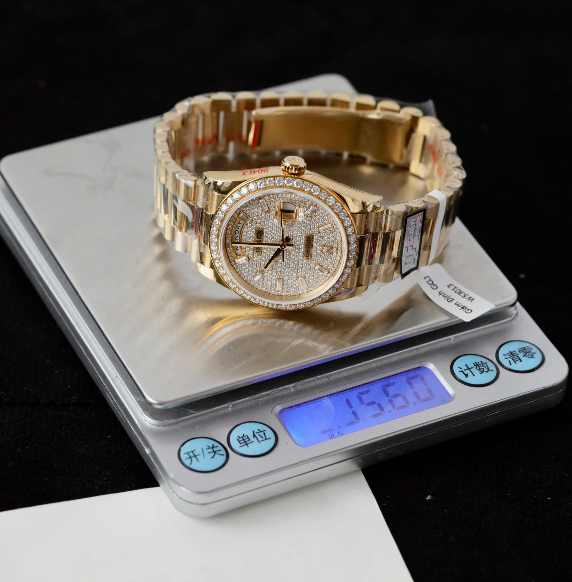 Rolex Day-Date Best Copies Watch 18K Gold Wrapped + Moissanite Diamonds Weight 159Gram QF 36mm - Elite Watch Atelier